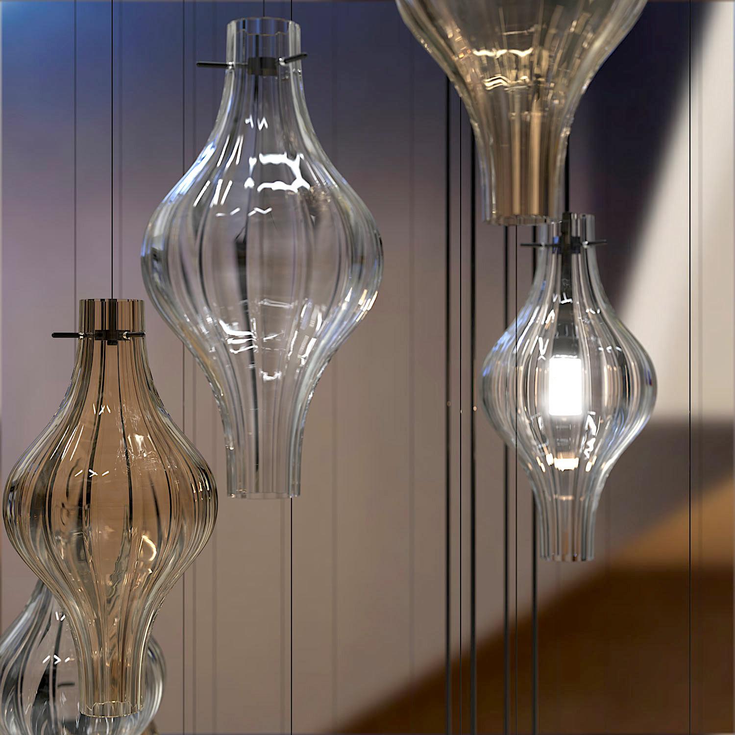Metal Polani Lampadario per Scala Interna in Vetro di Murano Eleganza Moderna Italiana For Sale