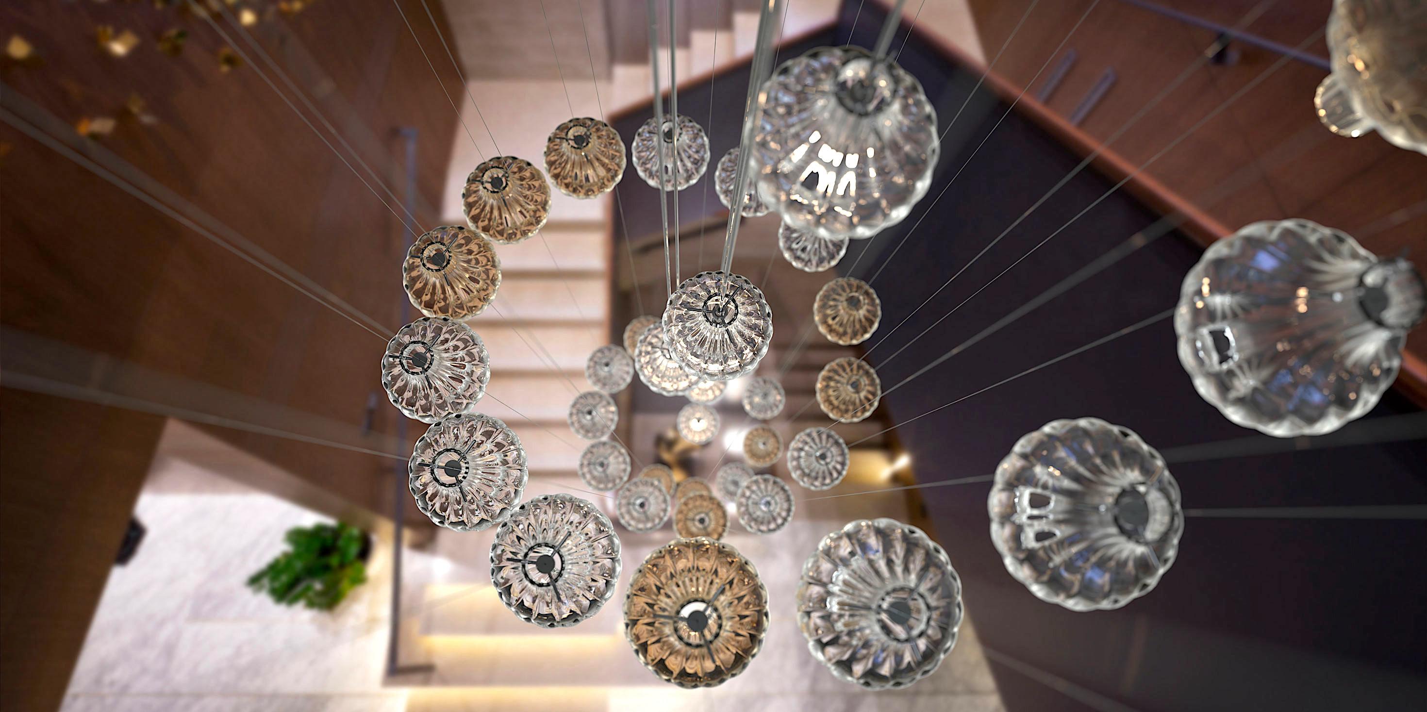 Polani Lampadario per Scala Interna in Vetro di Murano Eleganza Moderna Italiana For Sale 2
