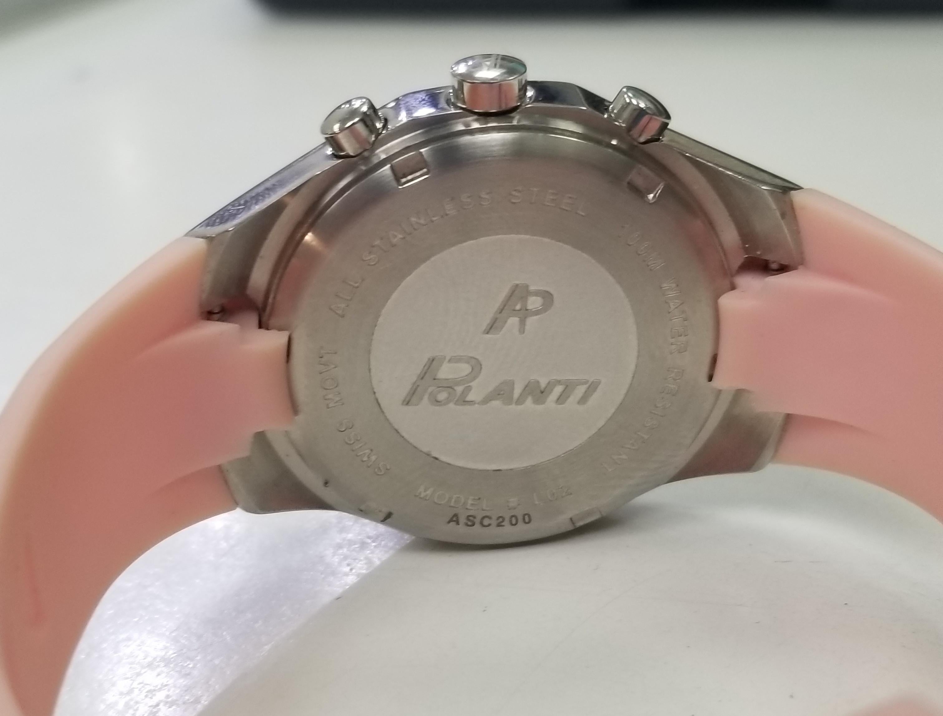 Round Cut Polanti Chronograph Stainless Steel Case and Rubber Strap with Diamonds