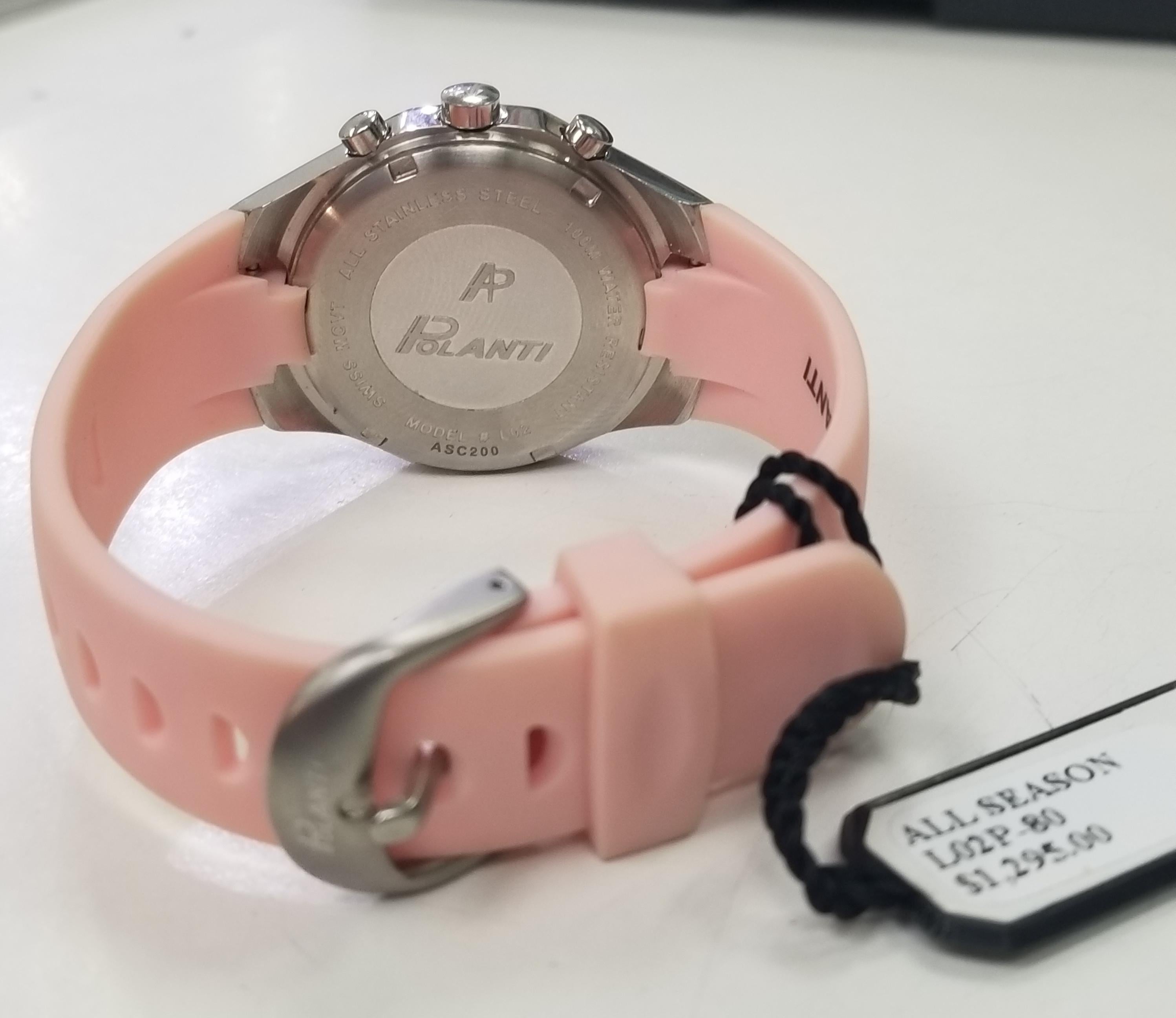 Polanti Chronograph Stainless Steel Case and Rubber Strap with Diamonds In Excellent Condition In Los Angeles, CA