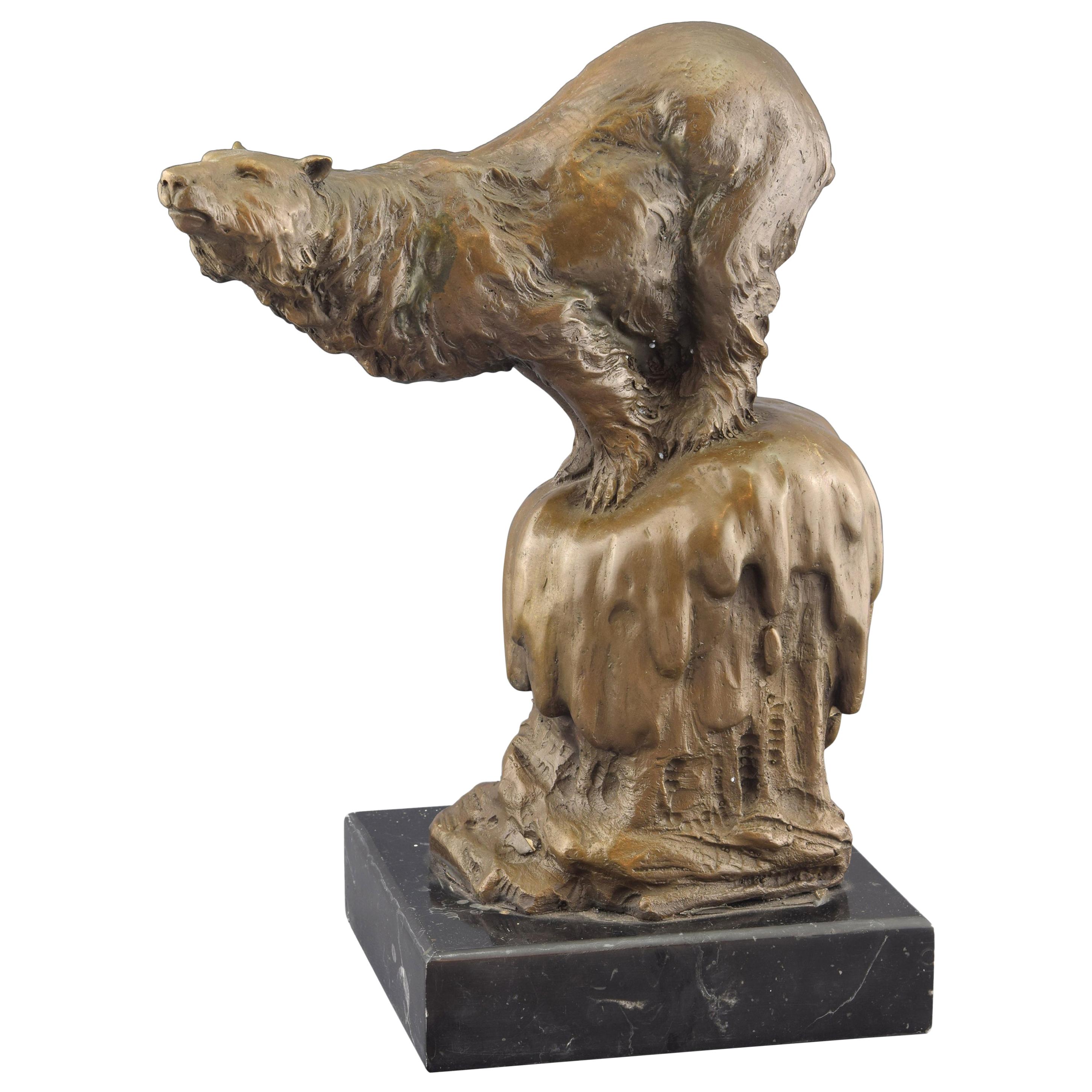 Polar Bear Bronze, Marble, Bronze, 20th Century For Sale