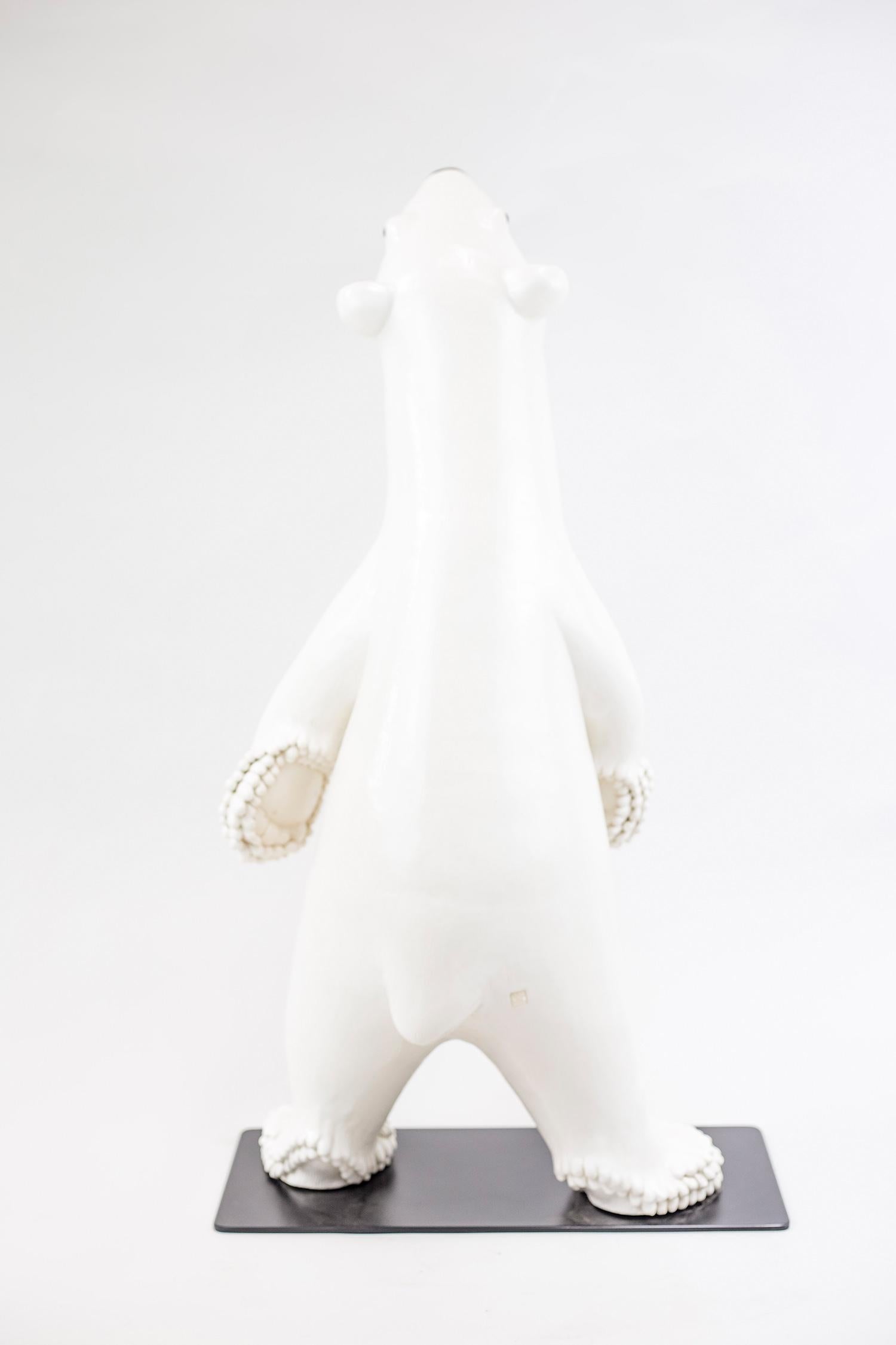Glazed Polar Bear, Earthenware Sculpture, Valerie Courtet