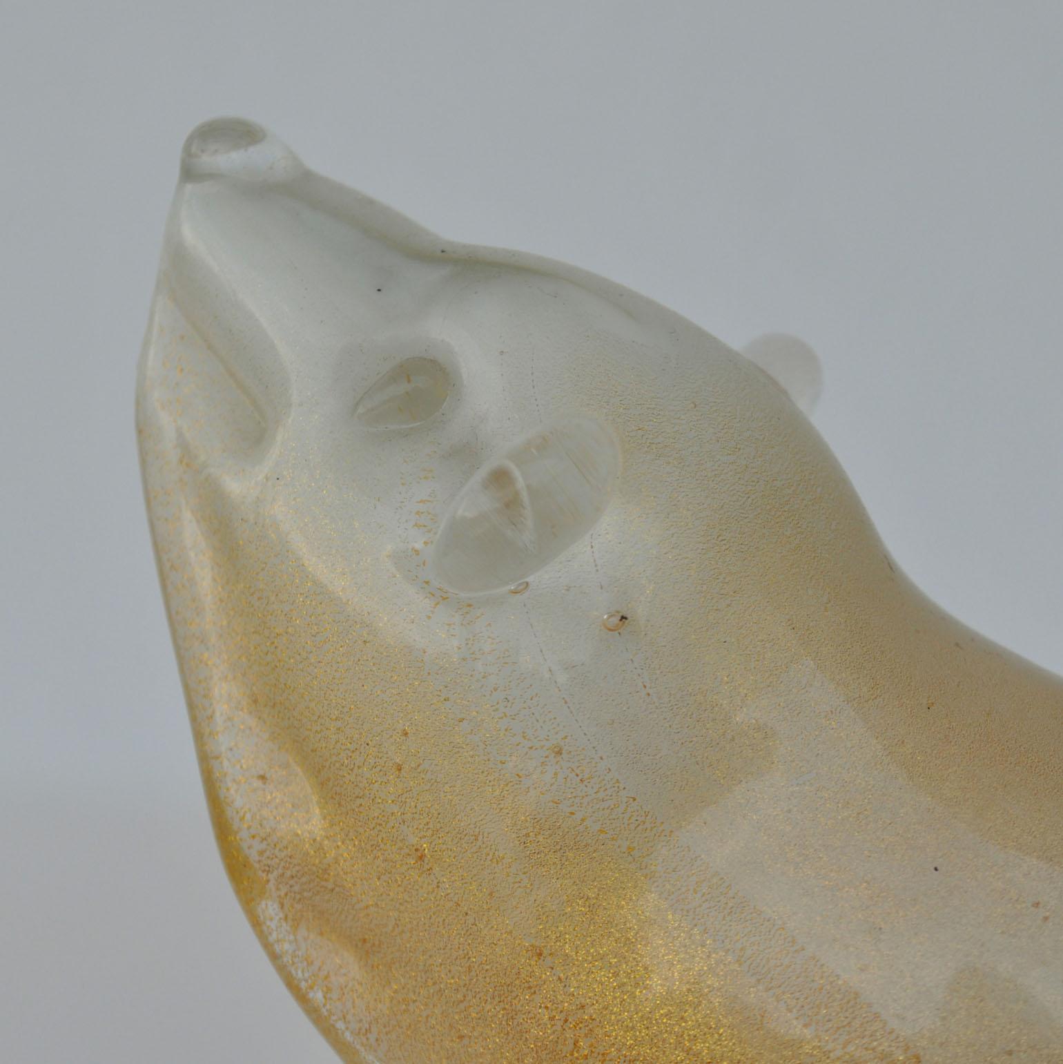 Art Deco Polar Bear in Lattimo Glass with Gold Leaf, Sommerso, Seguso, 1930s