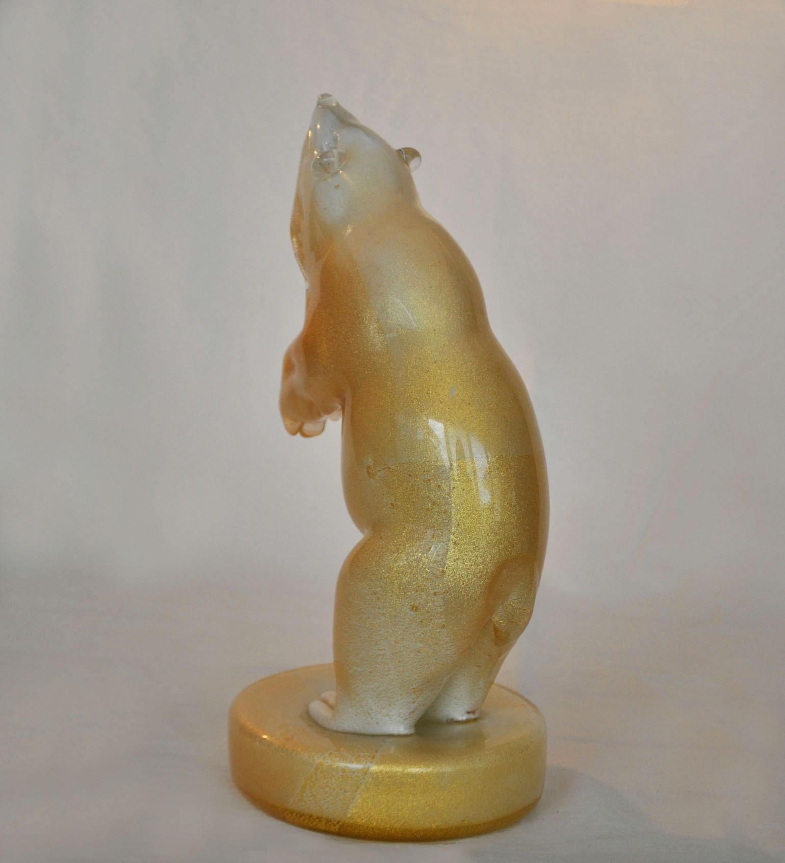 Hand-Crafted Polar Bear in Lattimo Glass with Gold Leaf, Sommerso, Seguso, 1930s