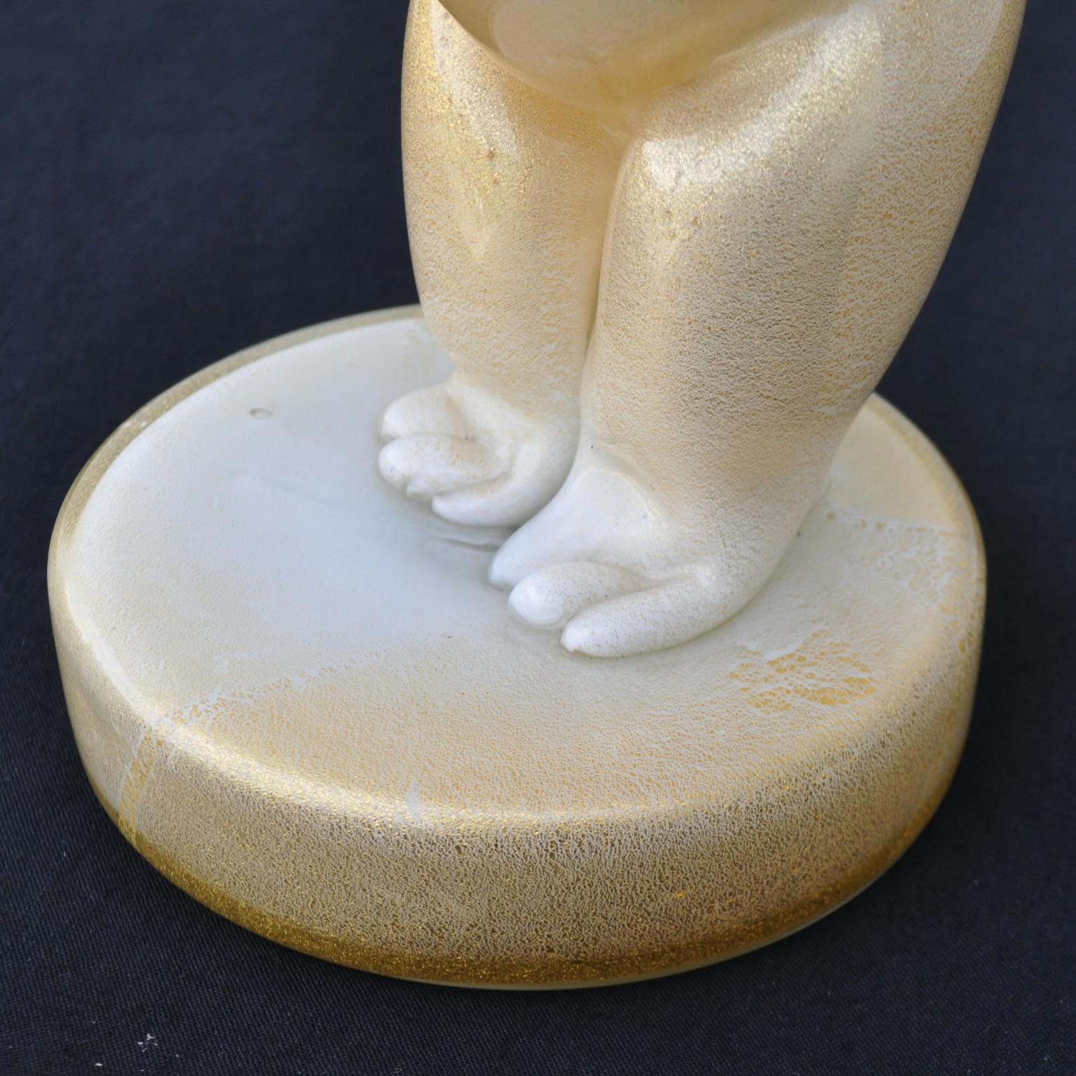 Art Glass Polar Bear in Lattimo Glass with Gold Leaf, Sommerso, Seguso, 1930s