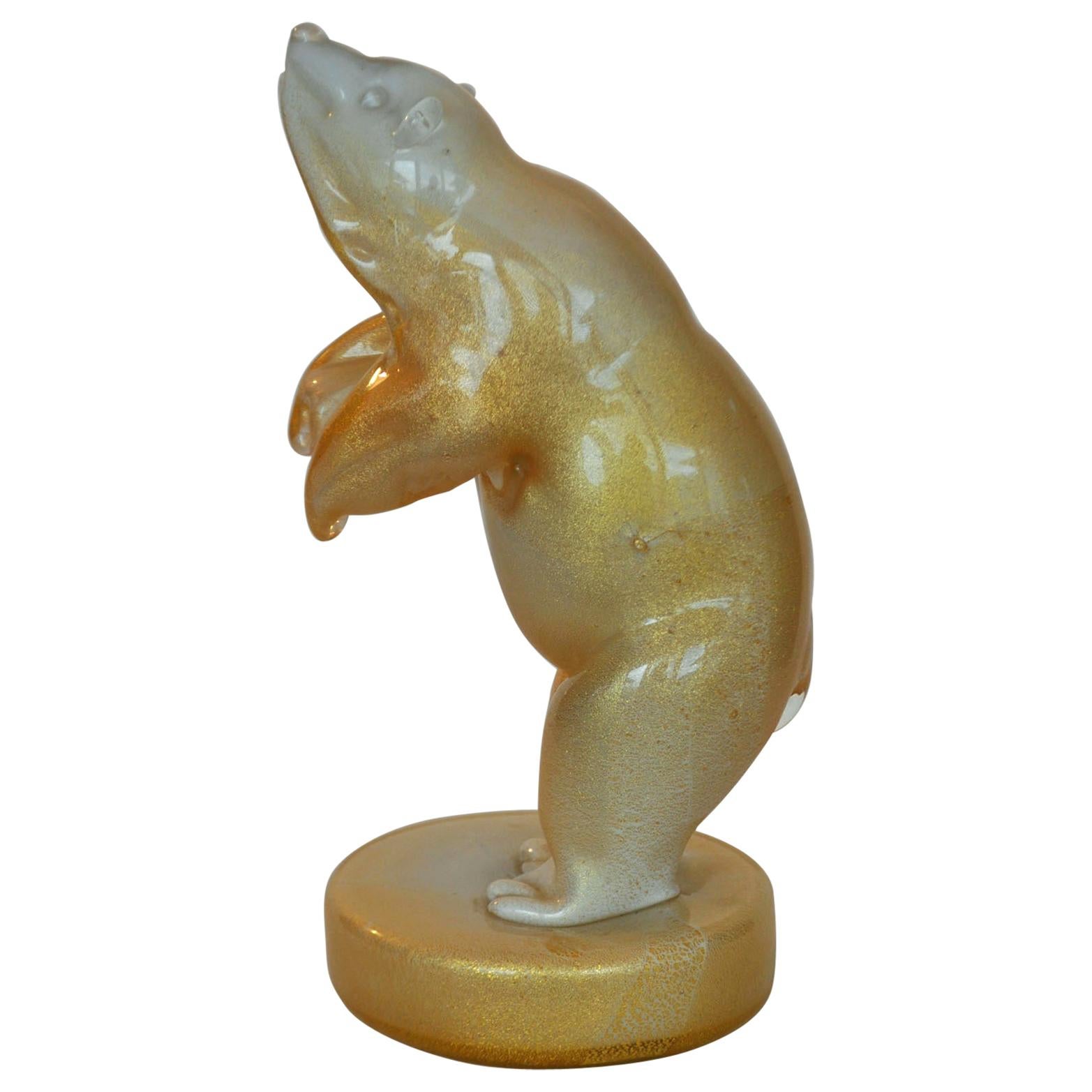 Polar Bear in Lattimo Glass with Gold Leaf, Sommerso, Seguso, 1930s