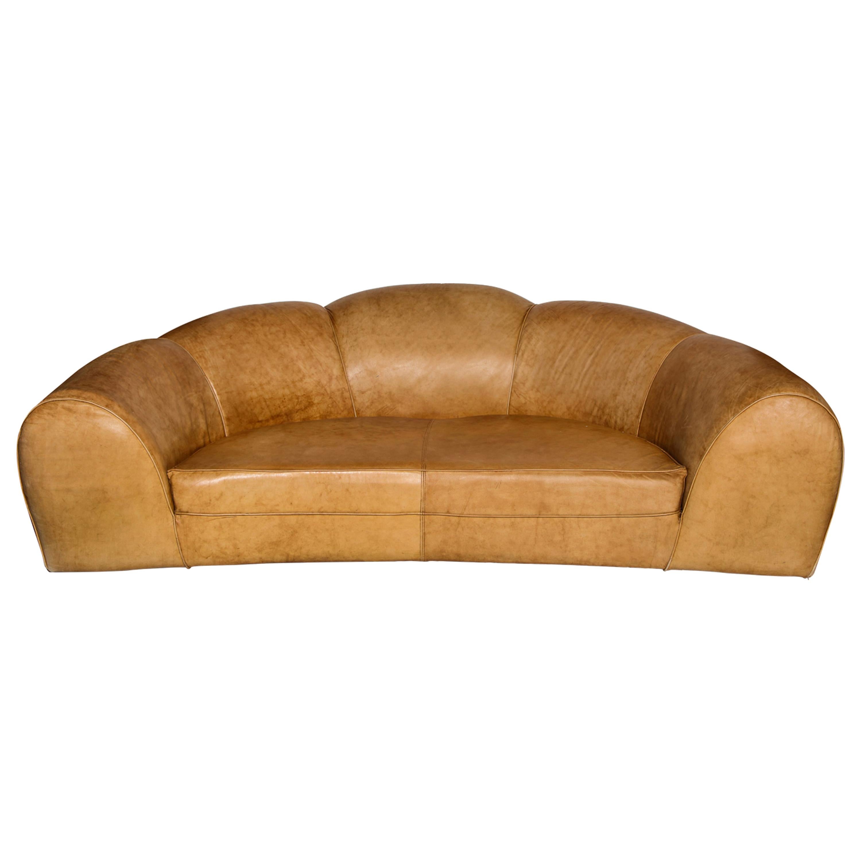 Polar Bear Monumental Cresent Brown Leather Sofa, France