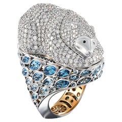 Polar Bear Ring in 18ct Bi-Coloured Gold with Diamonds & Blue Topaz Sybarite