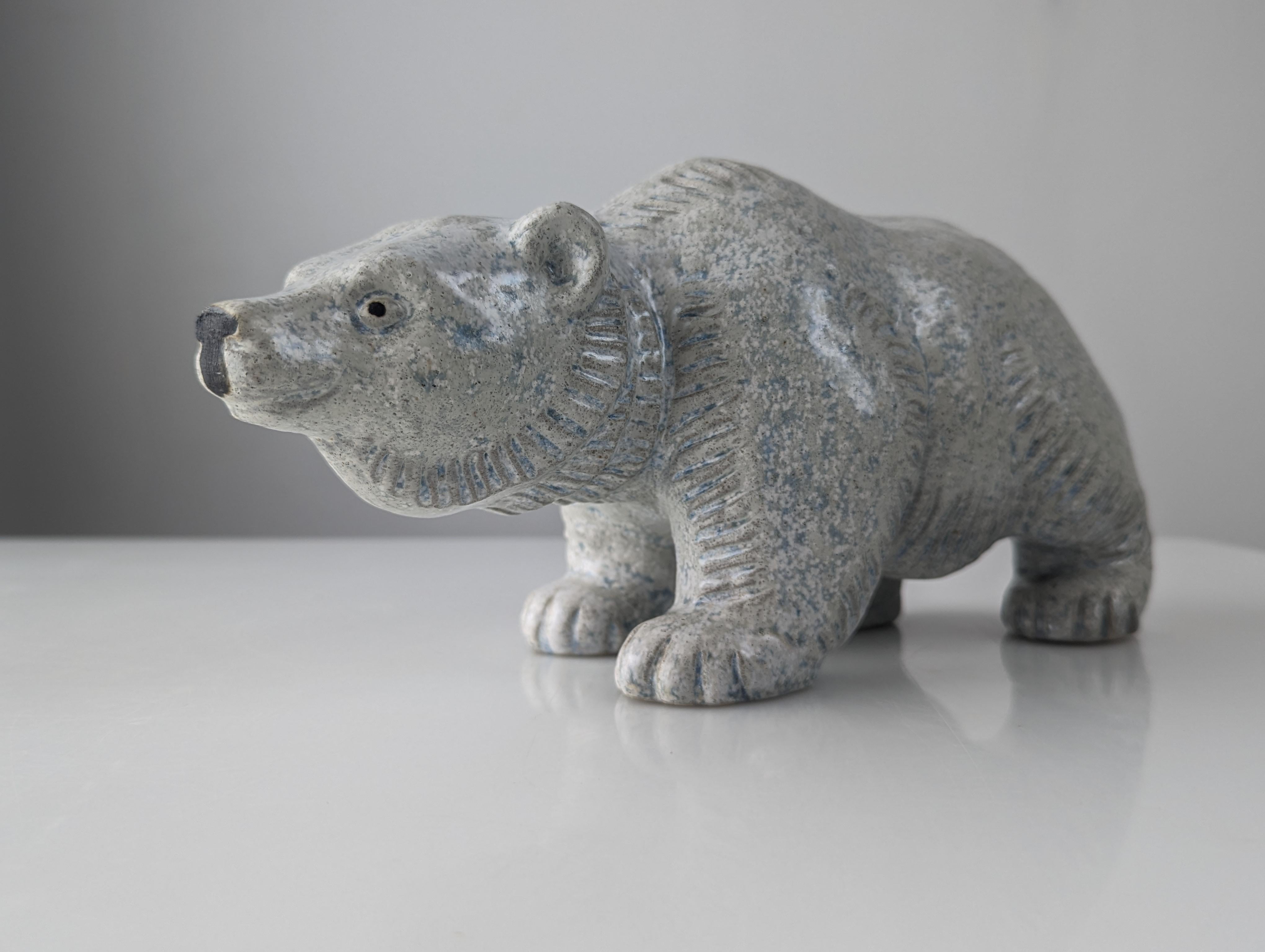 Swedish Polar Bear Sculpture by Oscar Hartung for Ego Stengods 1970 For Sale