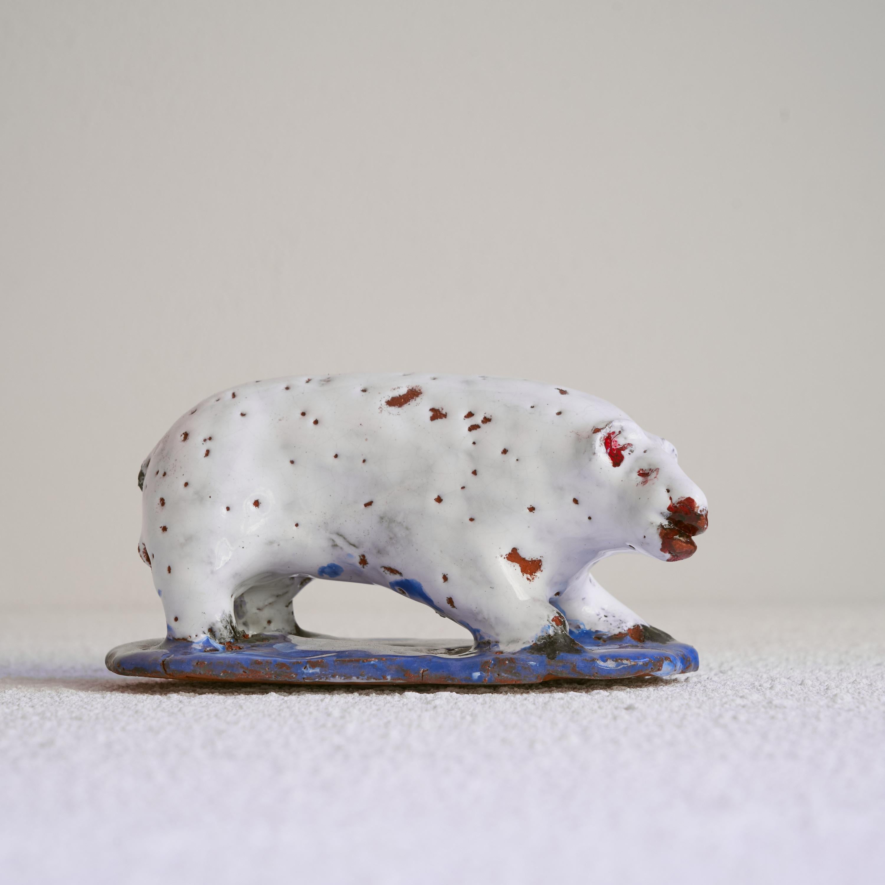 Unknown Polar Bear Sculpture in Glazed Clay For Sale