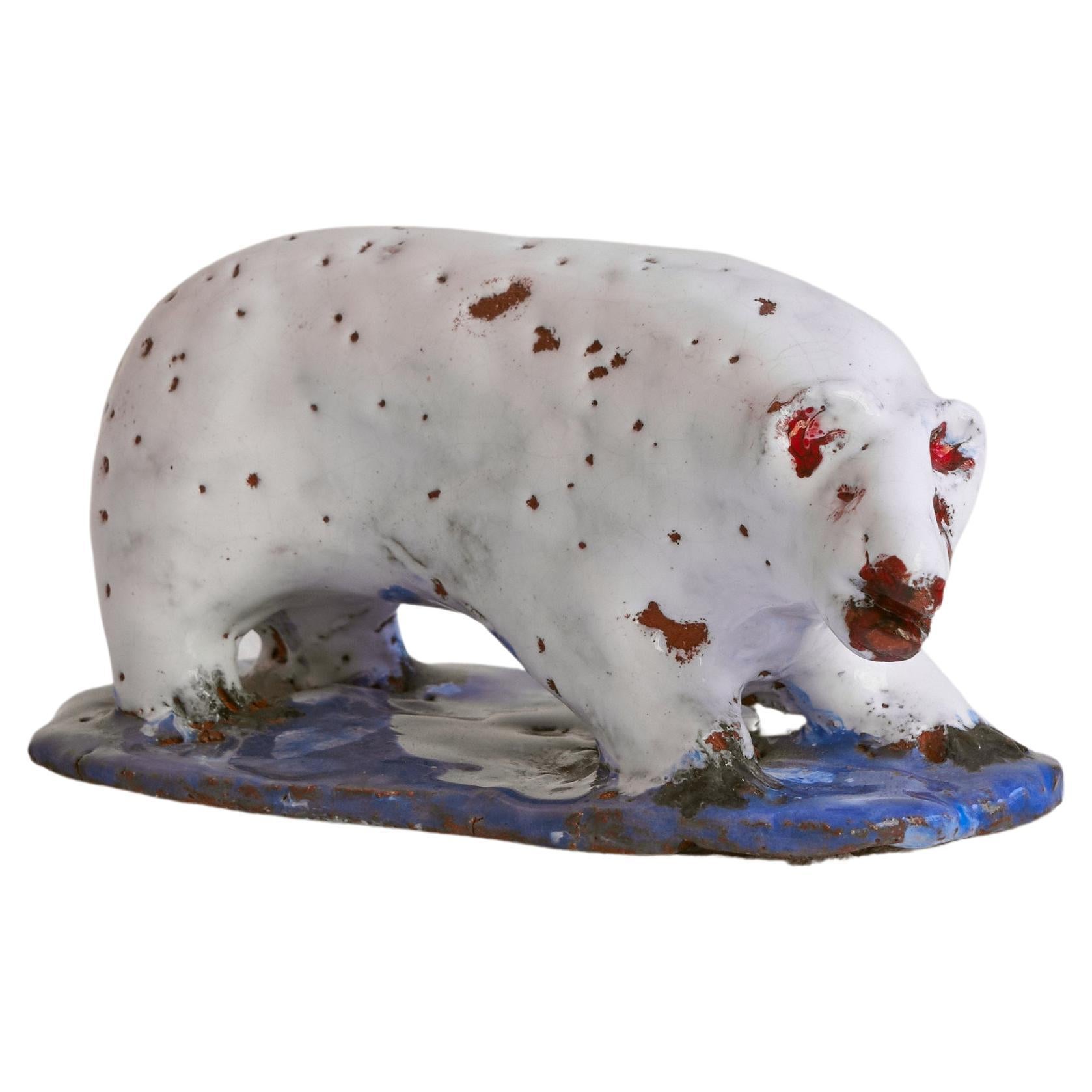 Polar Bear Sculpture in Glazed Clay
