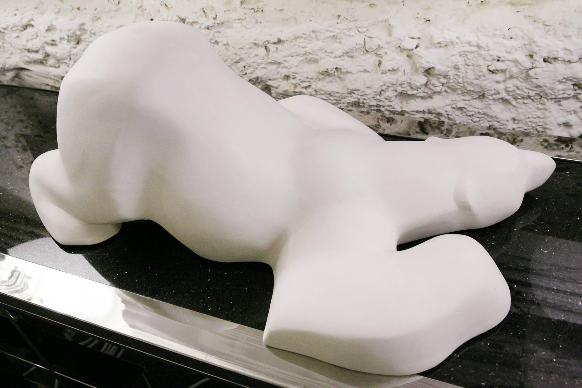 Sculpture Polar Bear with structure 
in white matte ceramic. Subtle piece.