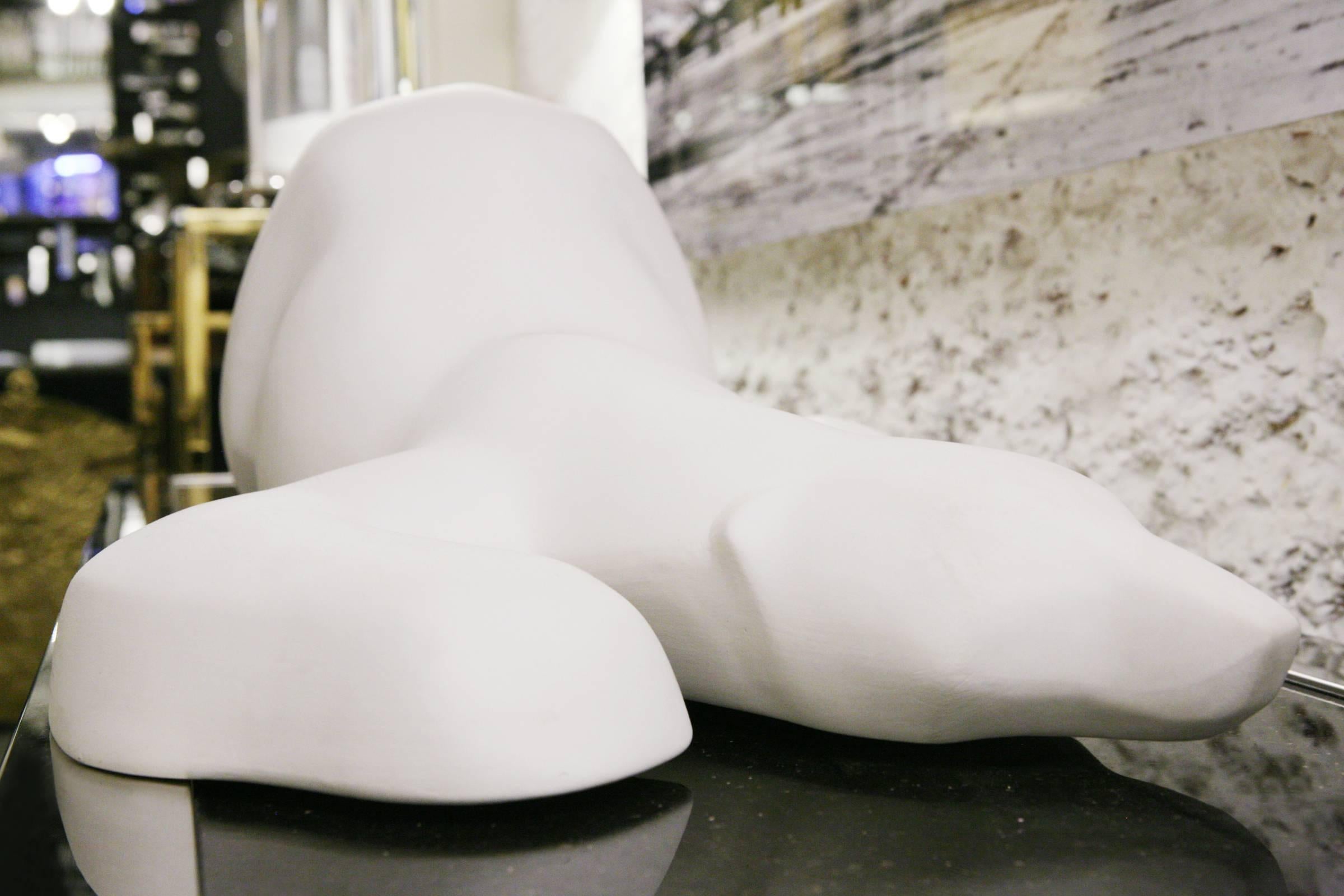 French Polar Bear Sculpture in White Matte Ceramic For Sale
