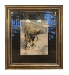 Polar Bear Watercolor and Charcoal, Art Deco, Circa 1925-1935, Paper