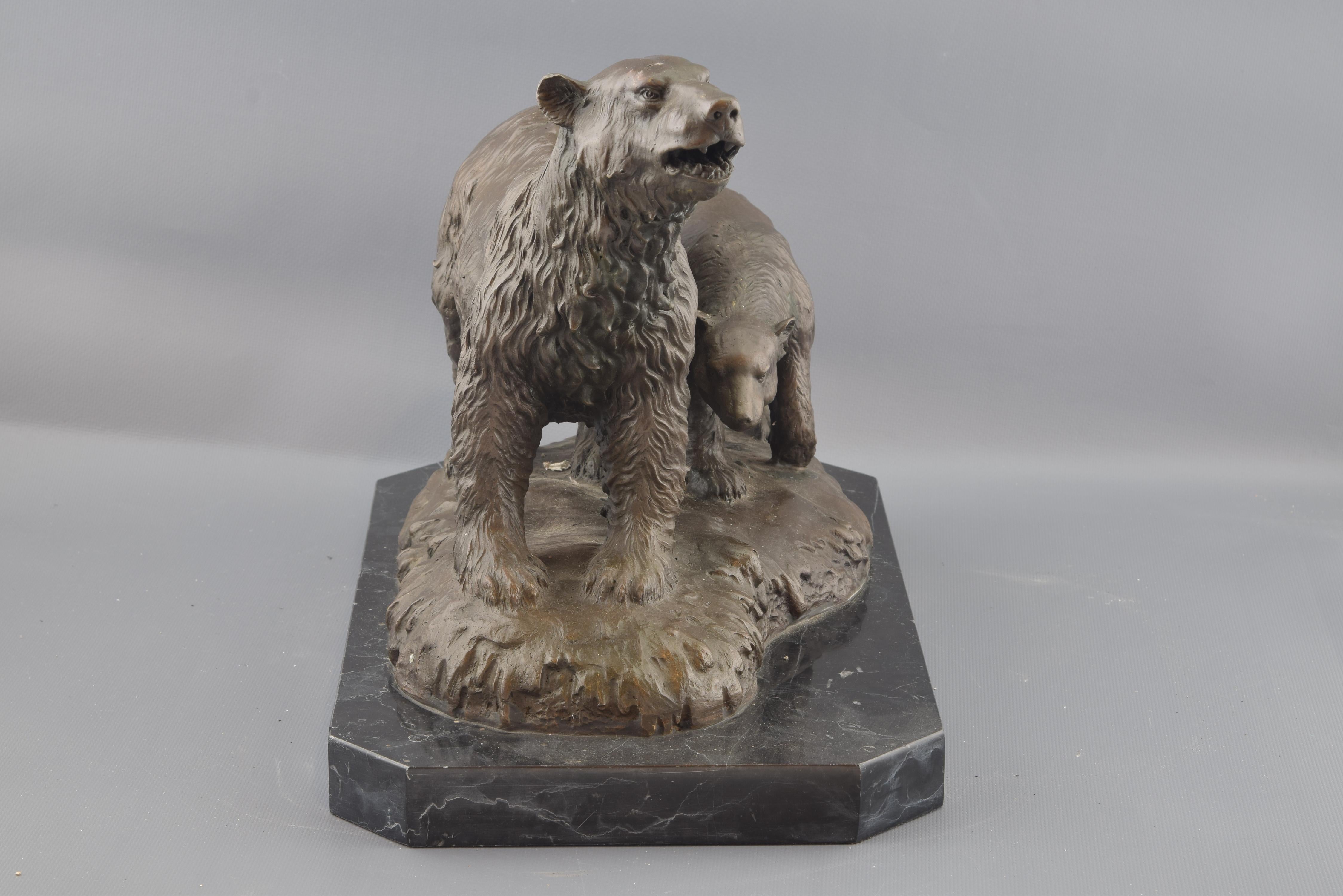 Other Polar Bear with Cub, Bronze, Marble