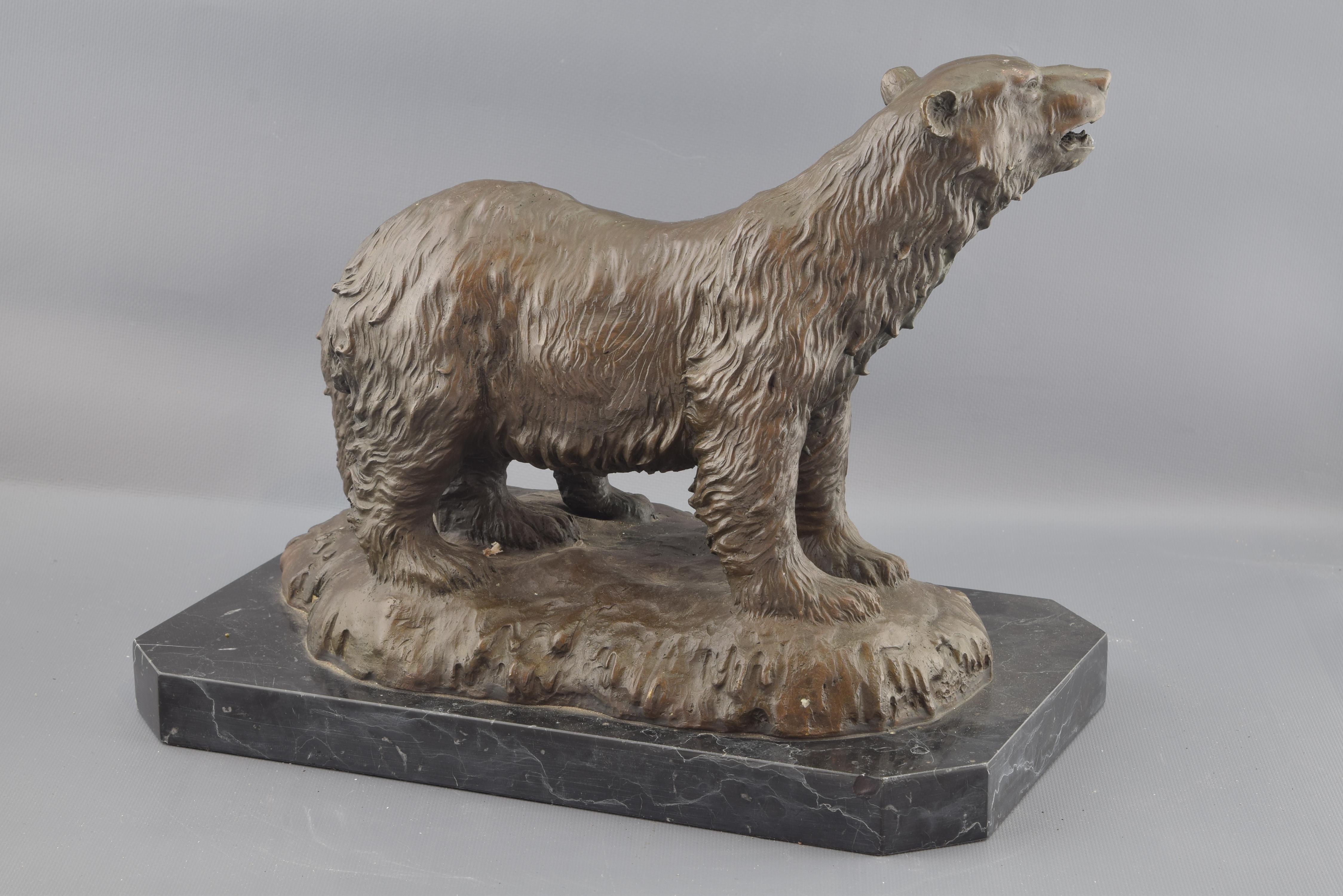 European Polar Bear with Cub, Bronze, Marble