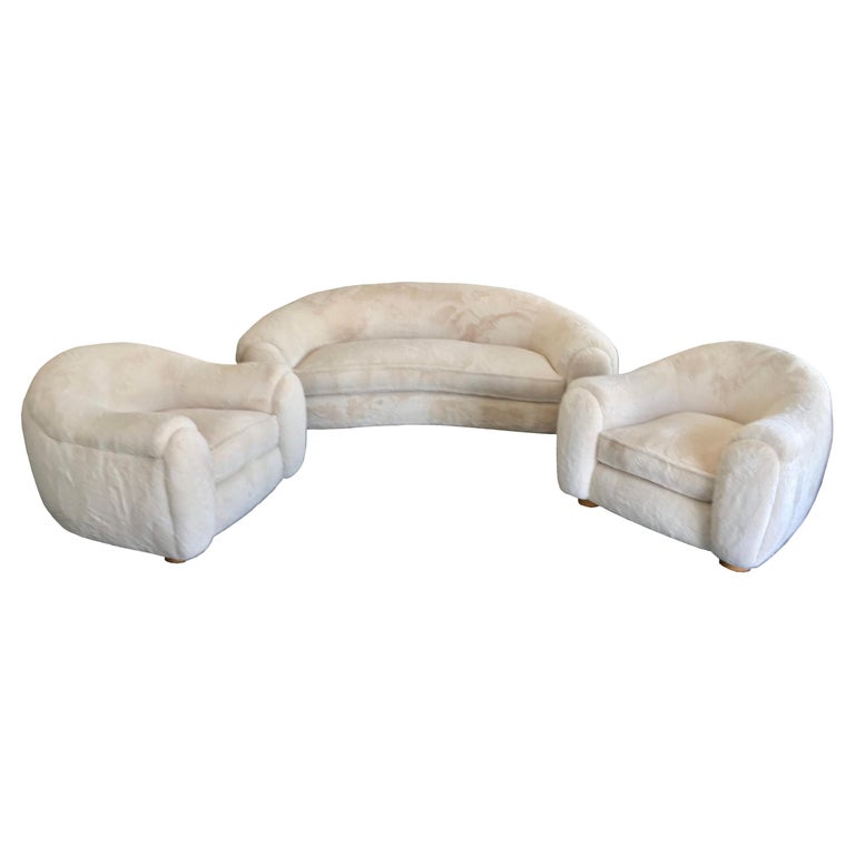 Jean Royère Polar Sofa and Chairs, Mid-20th Century, Offered by Objet d'art Alexandre Ferucci