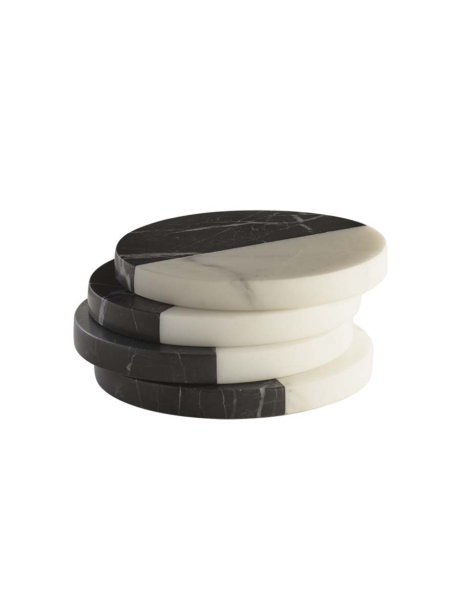 Polar Coaster Set Nero Marble & Bianco Marble by Greg Natale