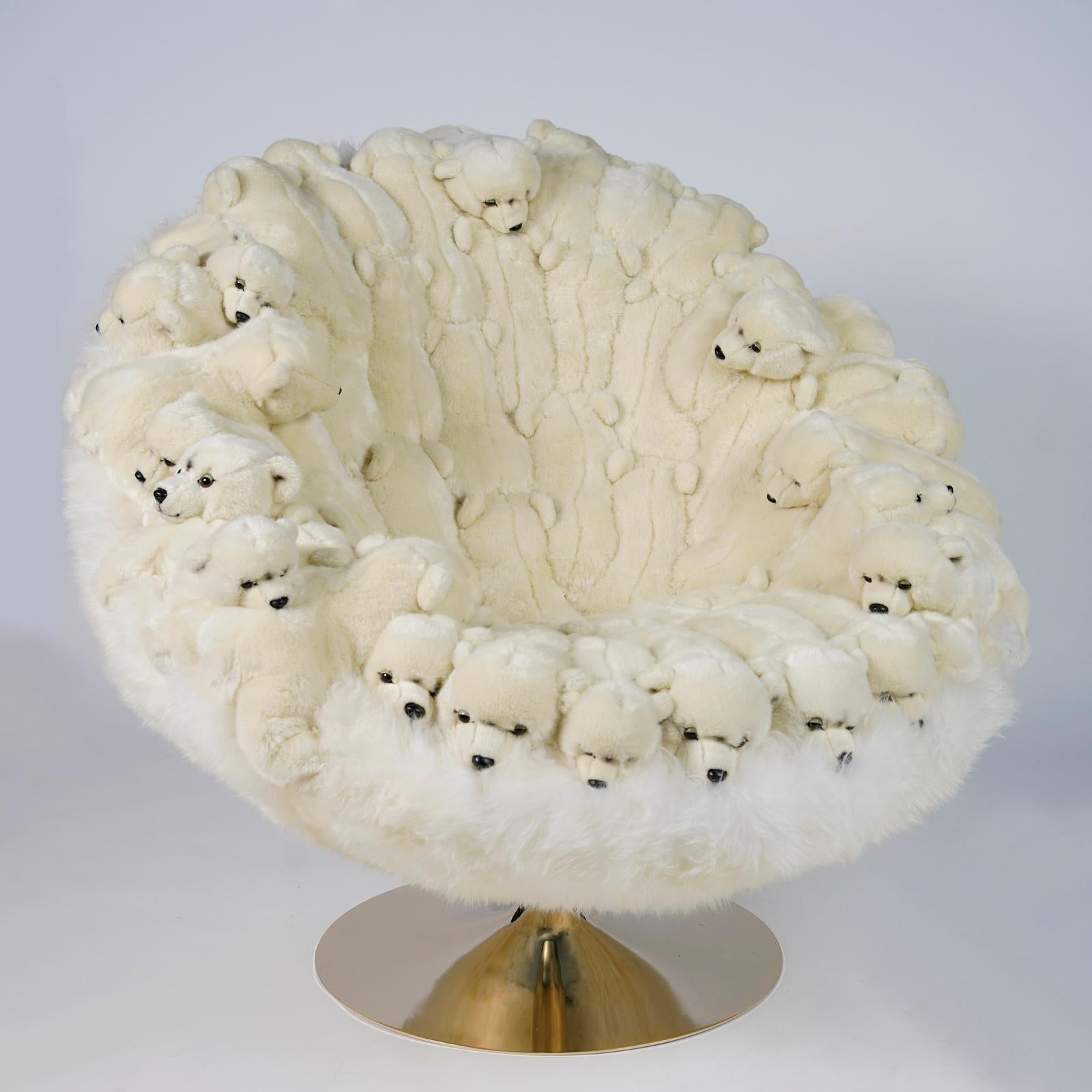 Contemporary Polar Plush Baby Bears Armchair Swivel in Limited Edition