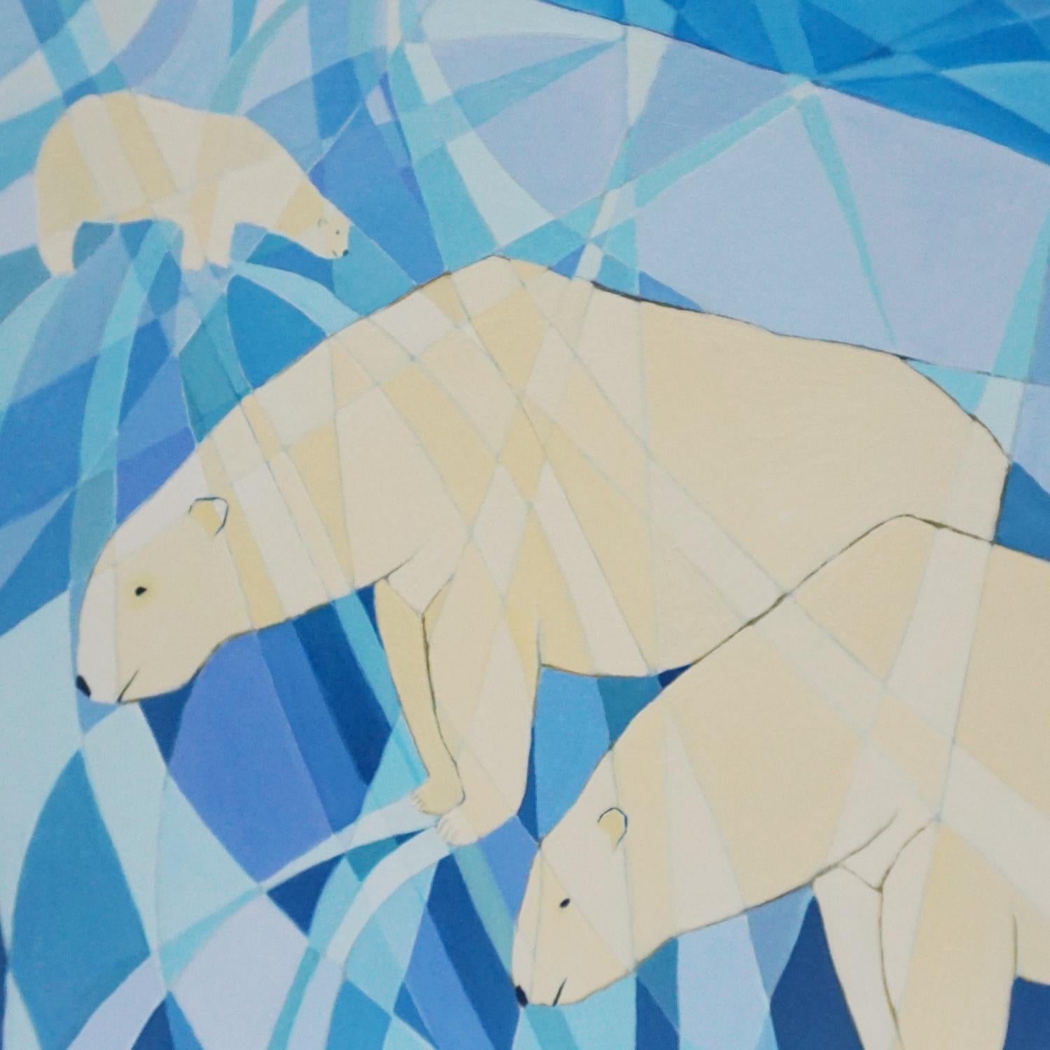 'Polar Star' A Contemporary Oil on Canvas Painting of Polar Bears In Excellent Condition In Forest Row, East Sussex