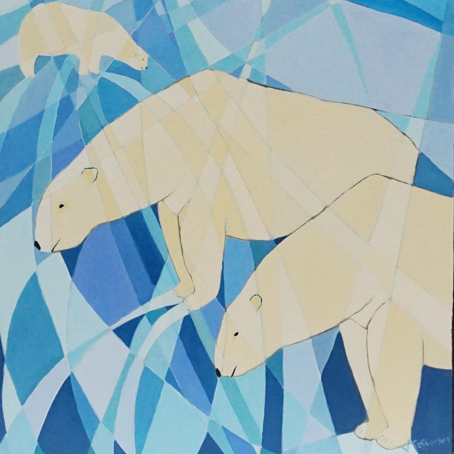 Anglais Une étoile polaire, peinture contemporaine à l'huile sur toile d'ours polaires