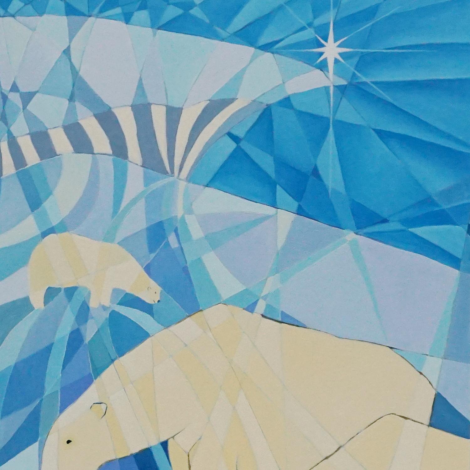 Une étoile polaire, peinture contemporaine à l'huile sur toile d'ours polaires Excellent état à Forest Row, East Sussex