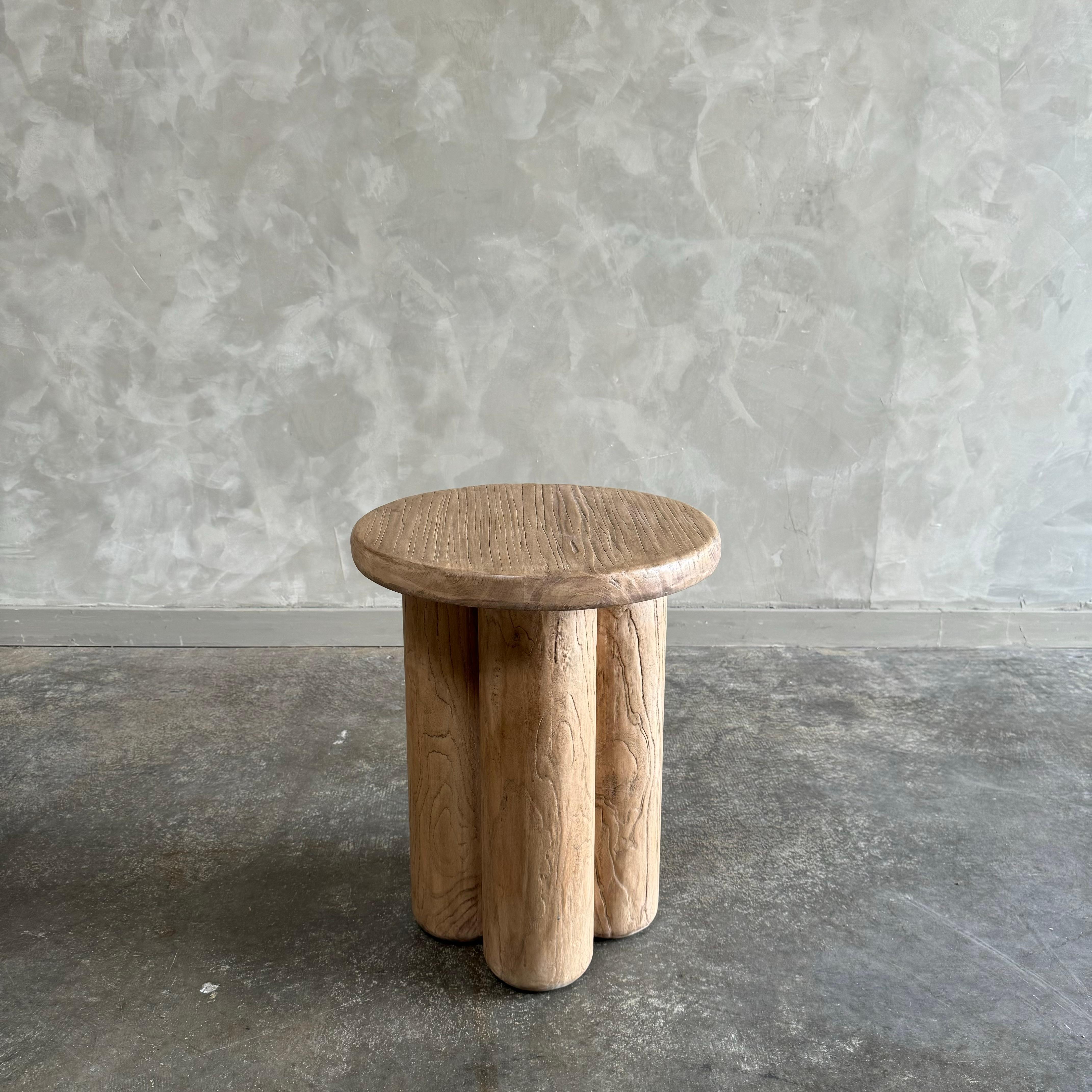 Made from solid elm wood. Very sturdy. The artisanal construction methods highlight the elm woods beautiful grain pattern & knots and fissures from its past life.
The most authentic materials are hand selected, and hours of hand-craftsmanship go