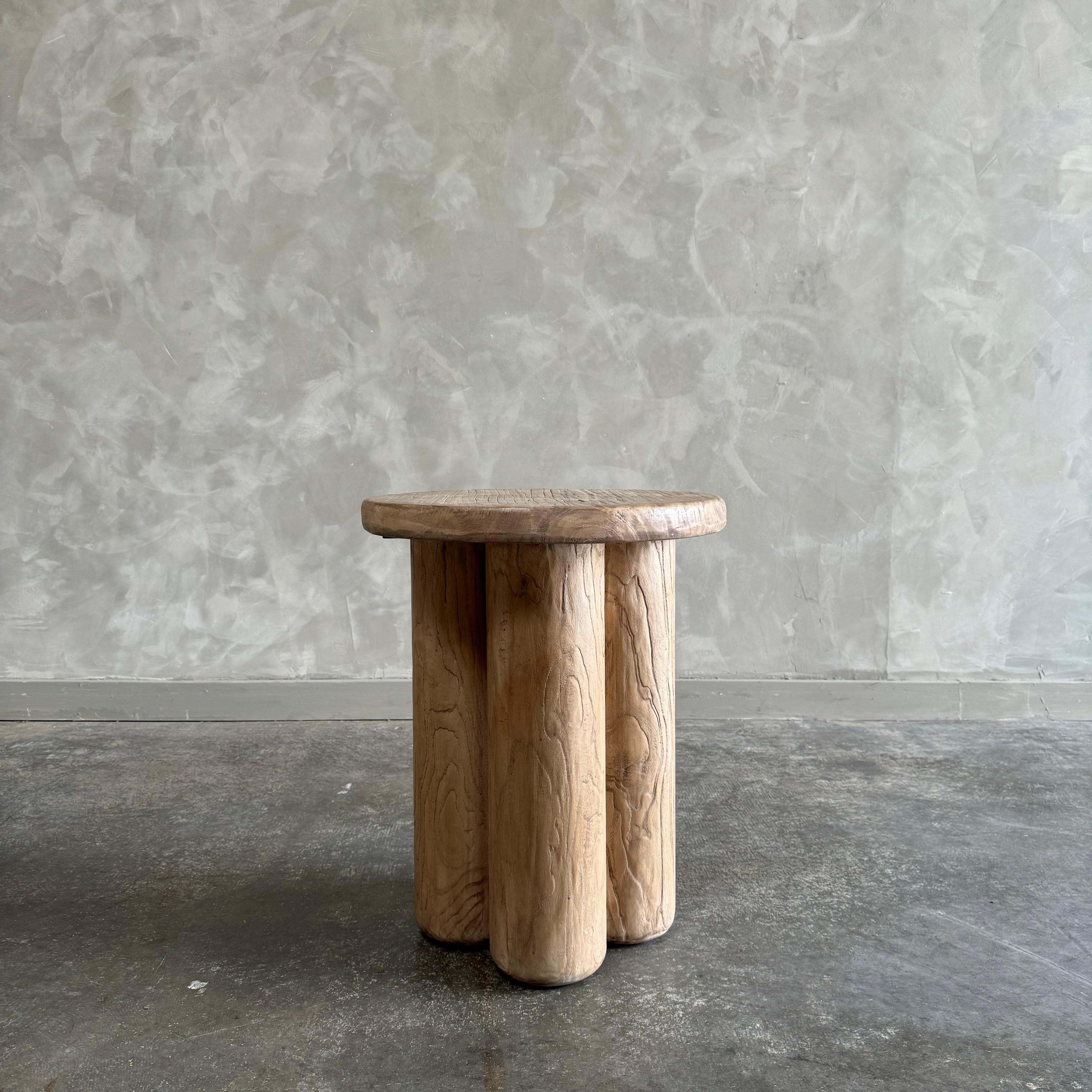 Organic Modern Polaris Elm Wood Side Table For Sale