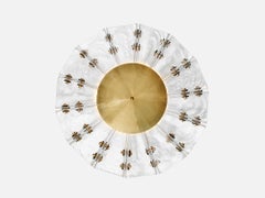 Polaris Flush Mount in Brass, Leather & Selenite Glass by Bianco Light + Space