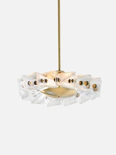 Polaris Pendant Lamp in Brass, Leather & Selenite Glass by Bianco Light + Space