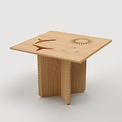 Modern Oak Wood & Stained Glass Table, Polaris Module C, MB Design Studios