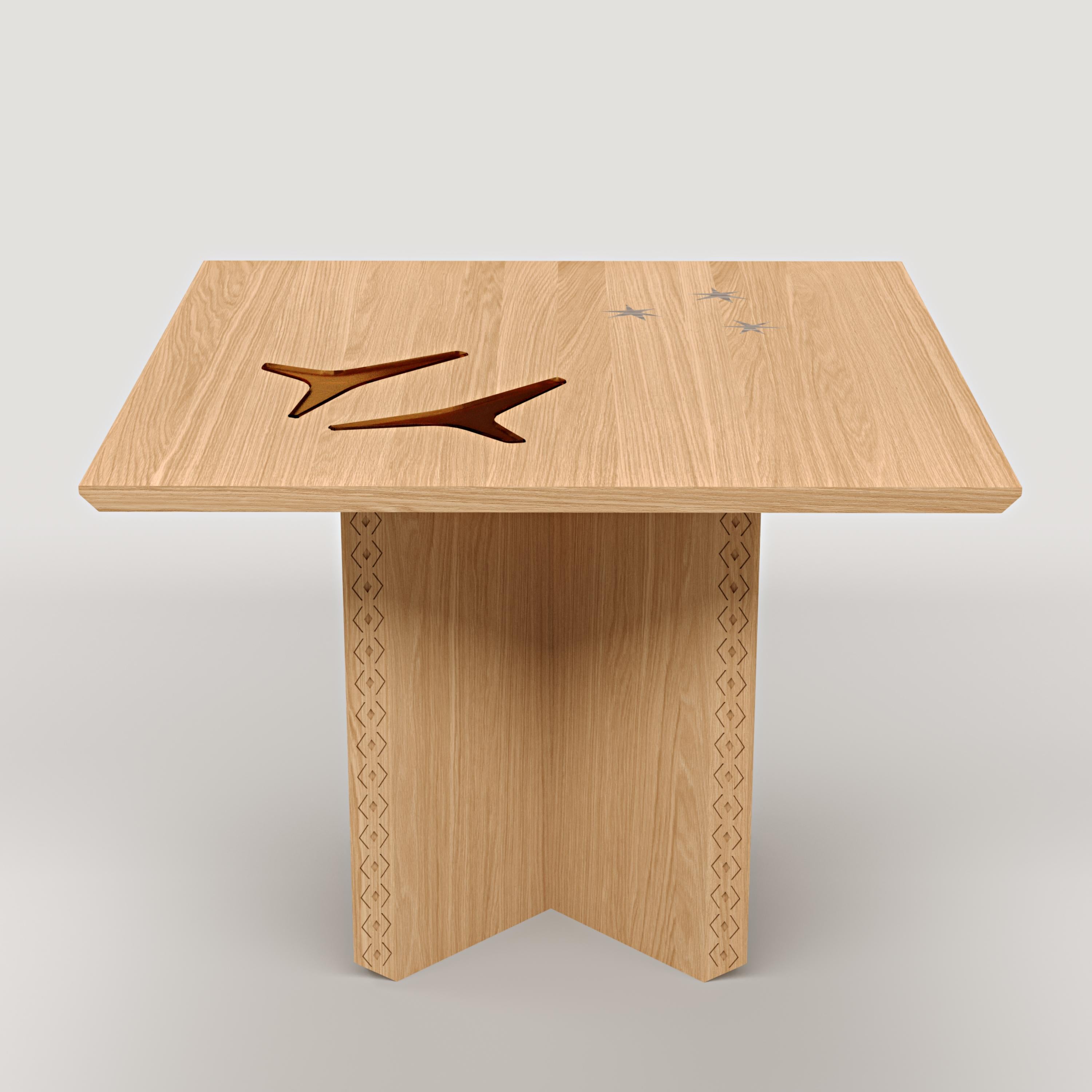 Lebanese Modern Oak Wood & Stained Glass Table, Polaris Module A, MB Design Studios For Sale