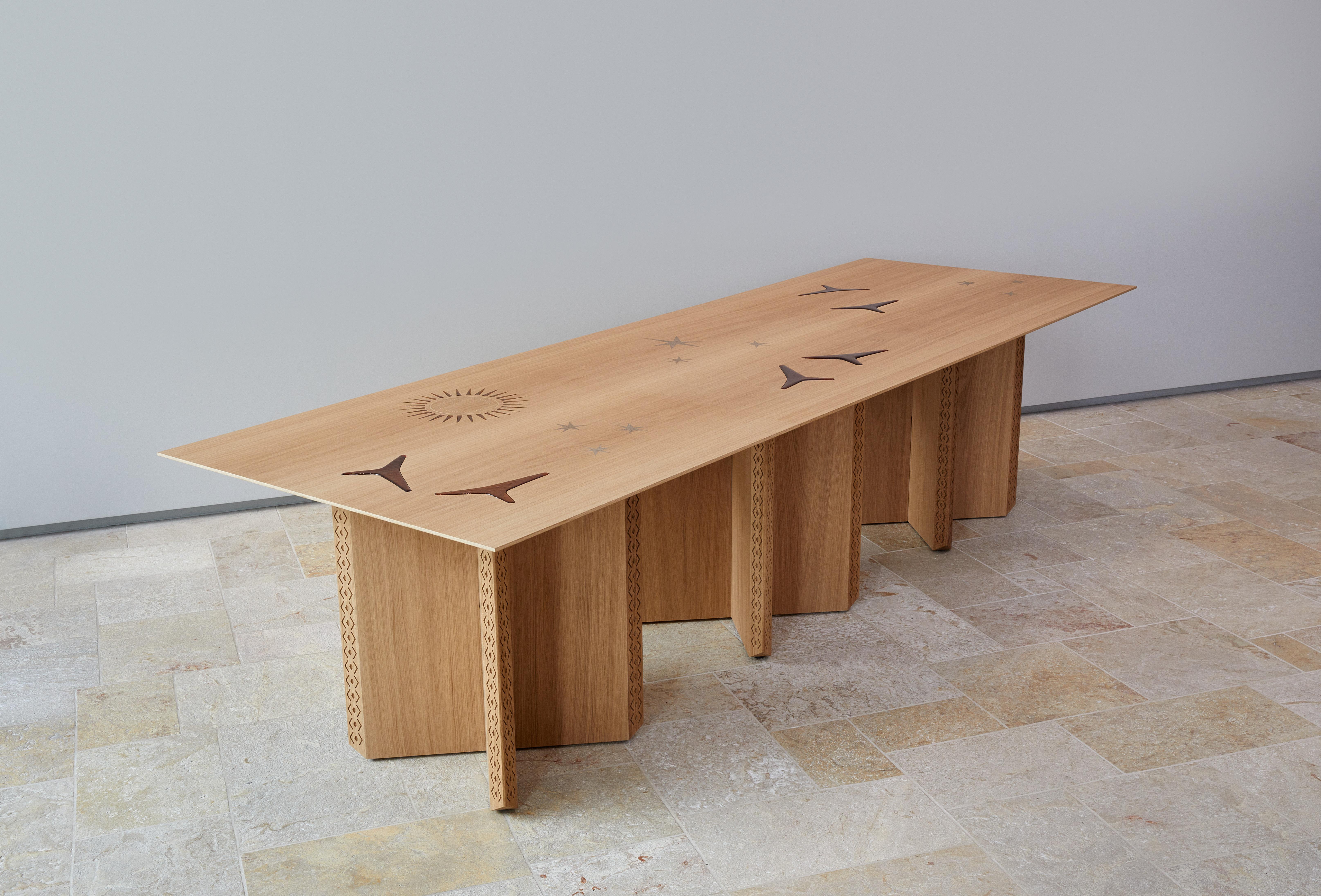 Modern Oak Wood & Stained Glass Table, Polaris Module A, MB Design Studios In New Condition For Sale In Beirut, LB