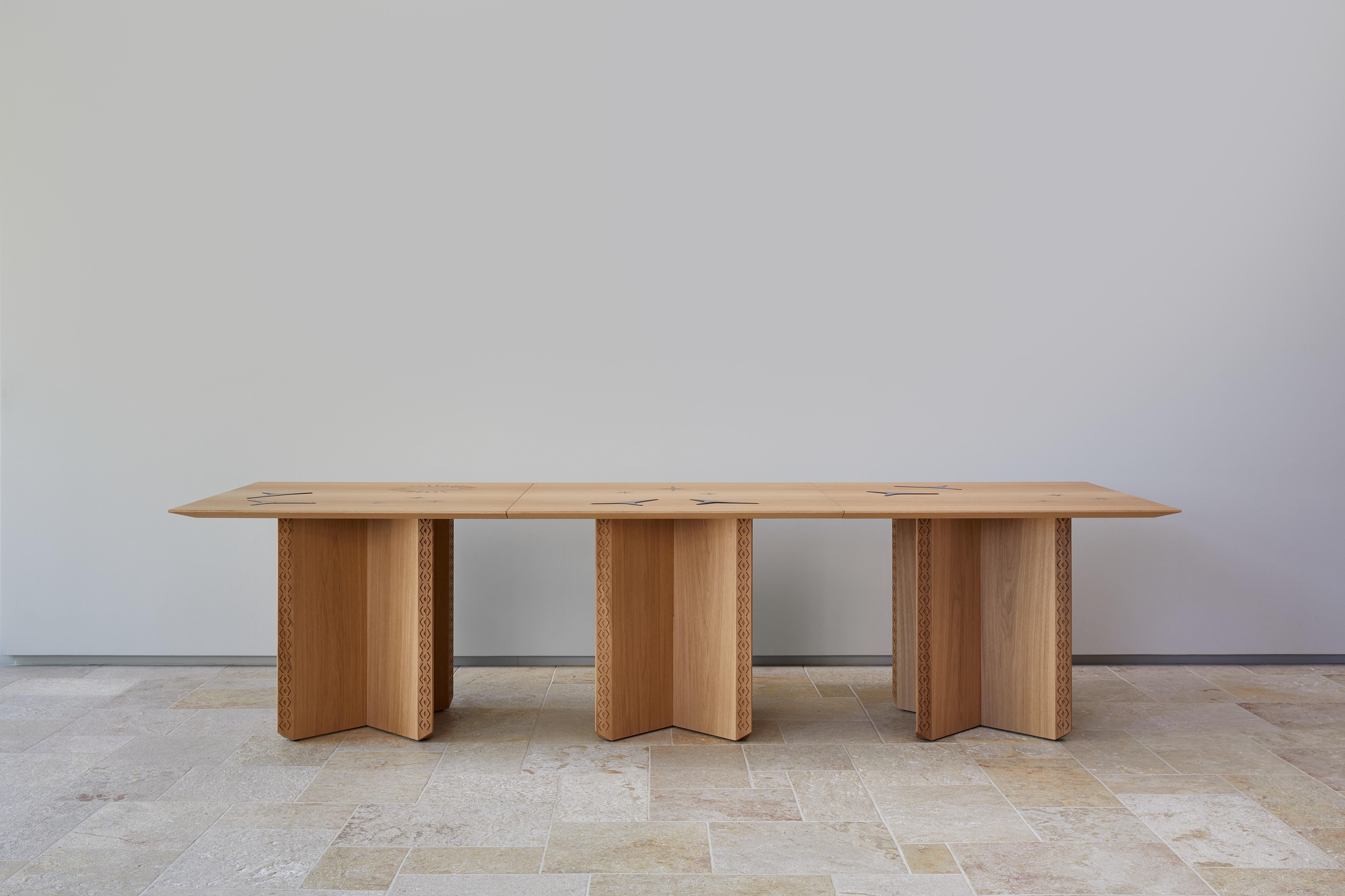 Contemporary Modern Oak Wood & Stained Glass Table, Polaris Module A, MB Design Studios For Sale