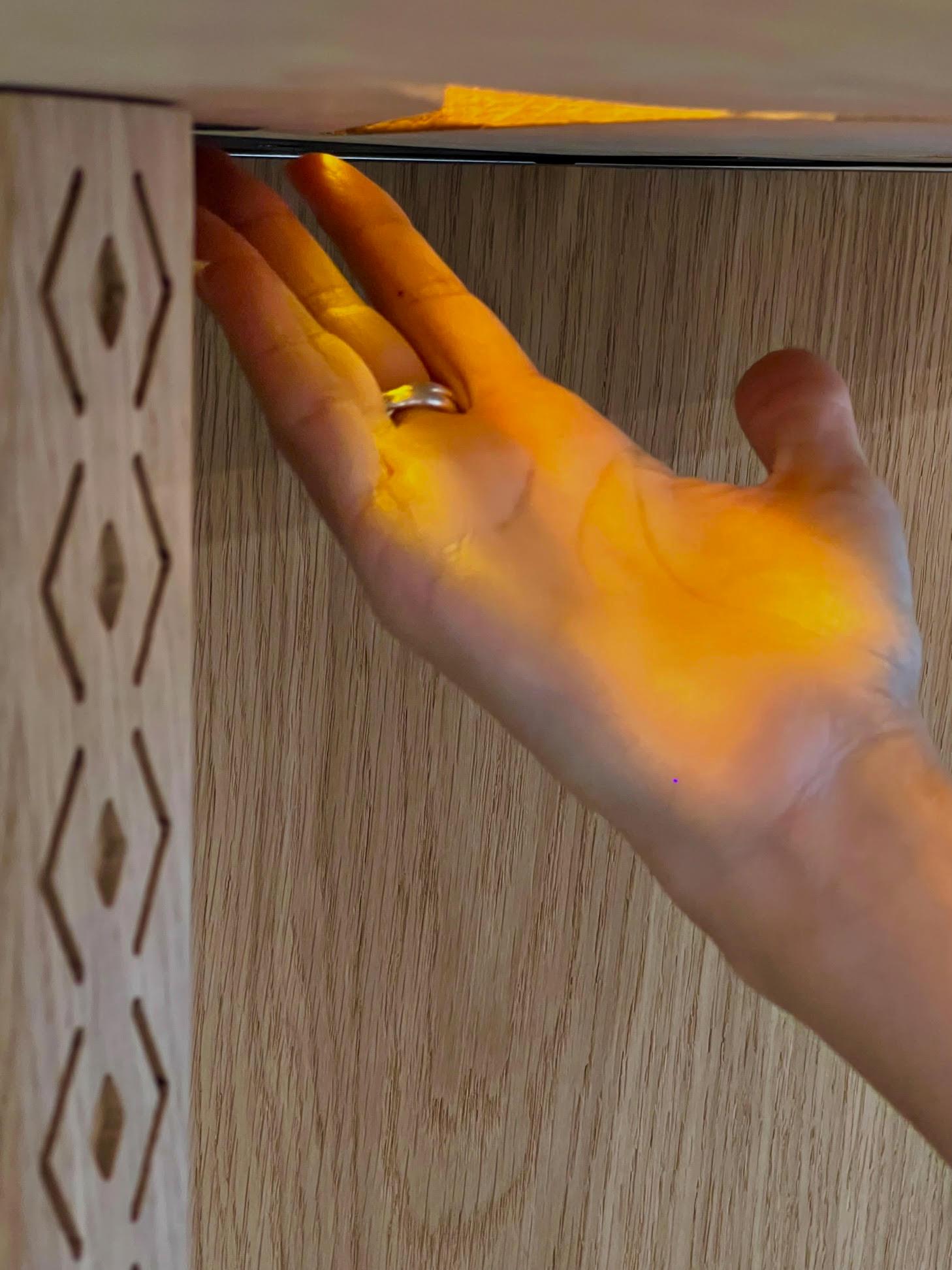 Modern Oak Wood & Stained Glass Table, Polaris Module A, MB Design Studios For Sale 1