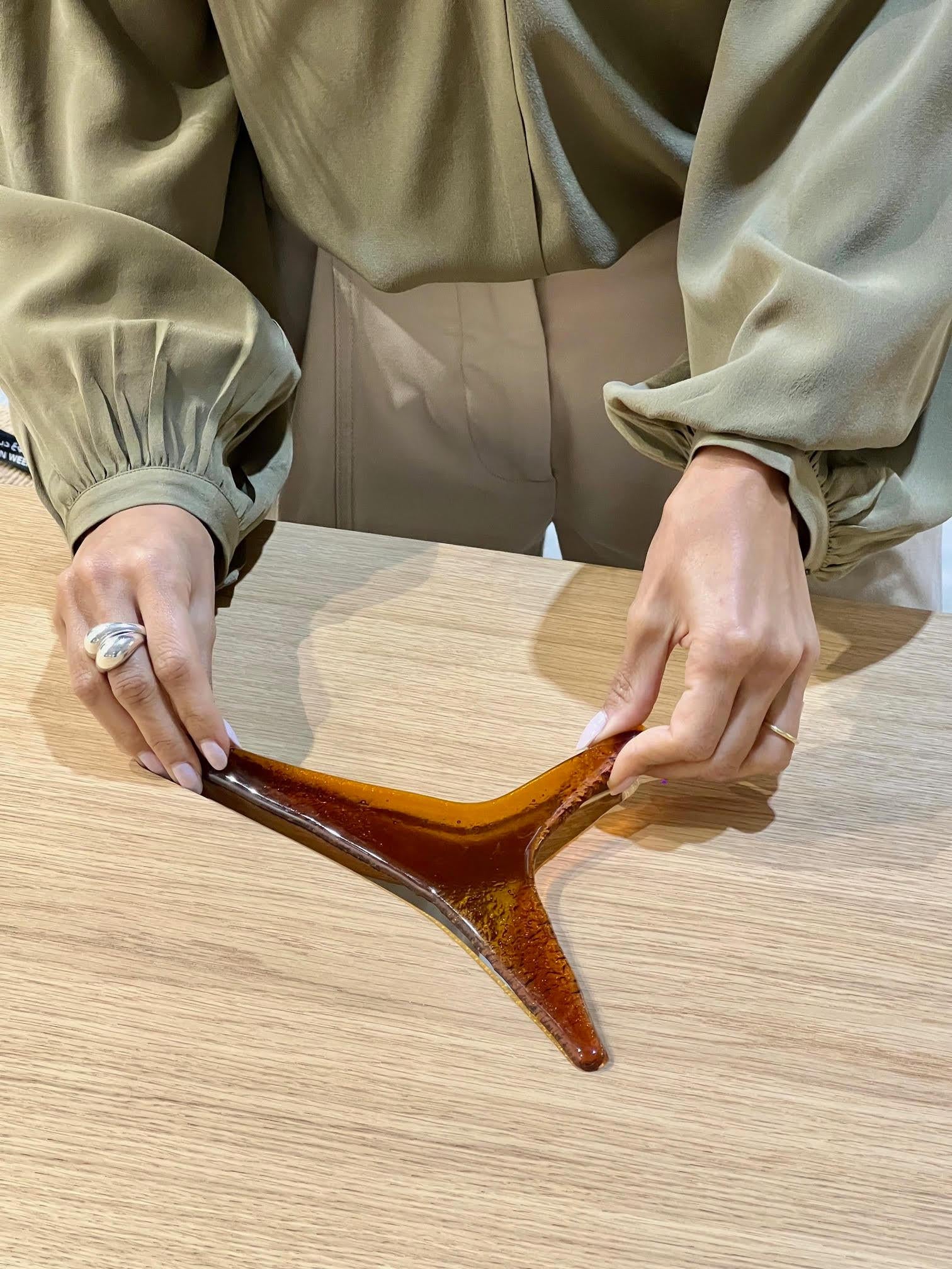 Modern Oak Wood & Stained Glass Table, Polaris Module A, MB Design Studios For Sale 2