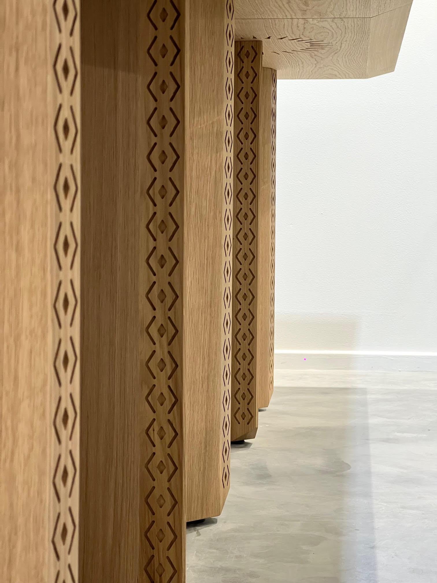 Modern Oak Wood & Stained Glass Table, Polaris Module A, MB Design Studios For Sale 3