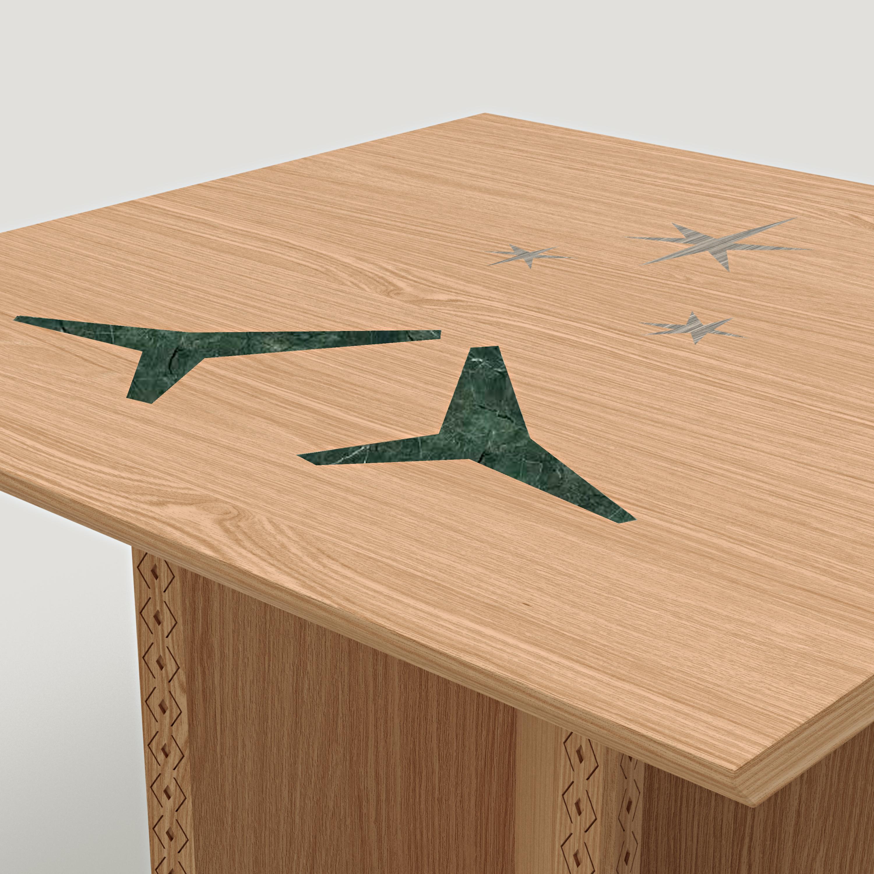 Moderner Esstisch aus Eicheholz und grünem Marmor, Polaris Module B, MB Design Studios (Libanesisch) im Angebot