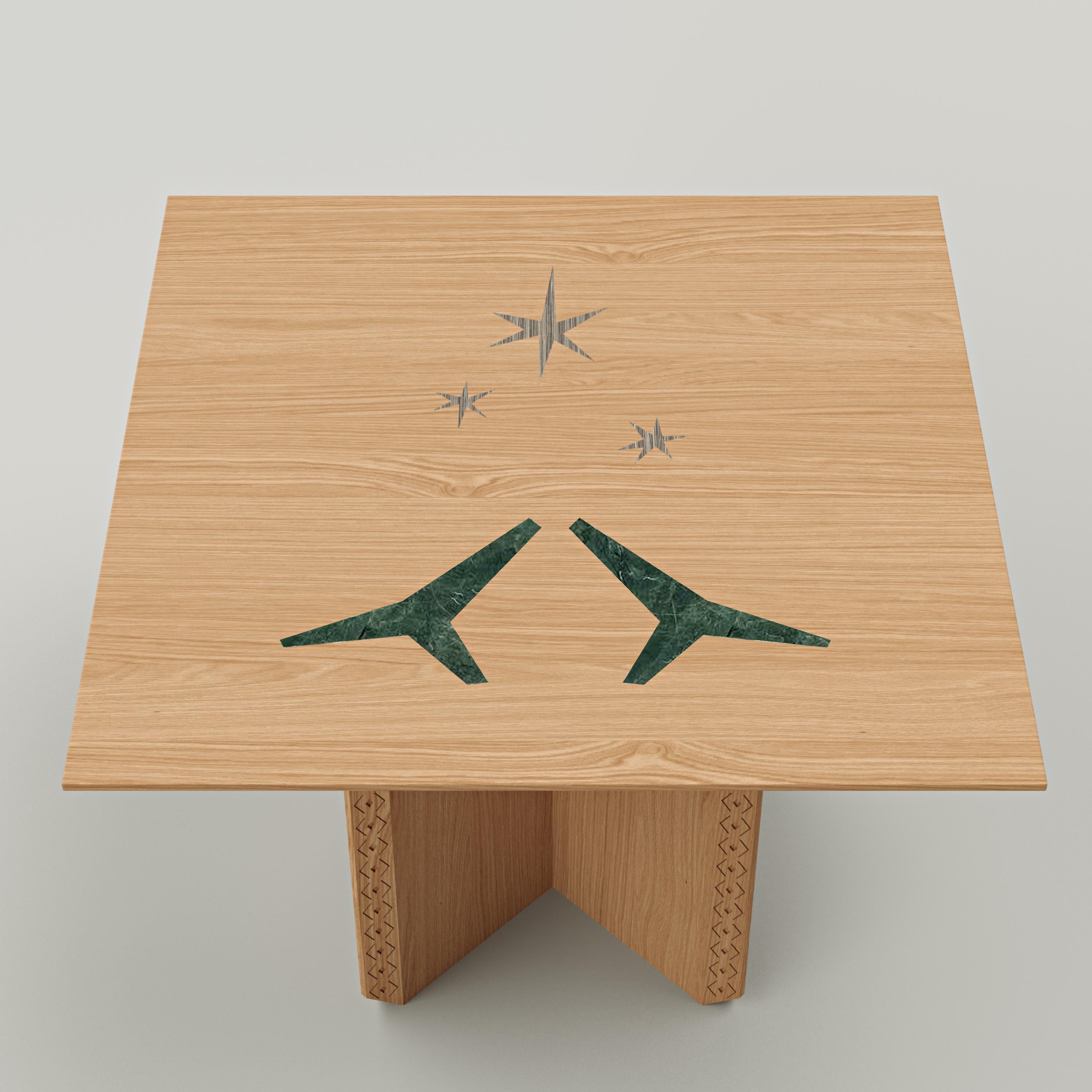 Moderner Esstisch aus Eicheholz und grünem Marmor, Polaris Module B, MB Design Studios im Angebot 1