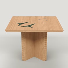Modern Oak Wood & Green Marble Dining Table, Polaris Module C, MB Design Studios