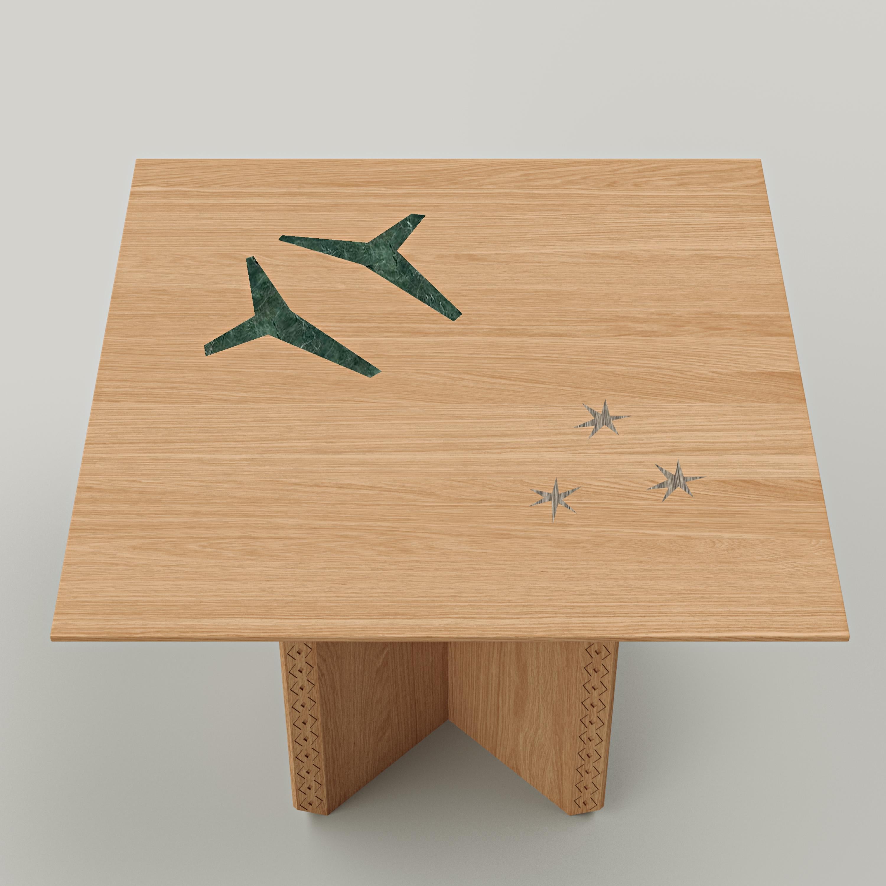 Lebanese Modern Oak Wood & Green Marble Dining Table, Polaris Module C, MB Design Studios For Sale