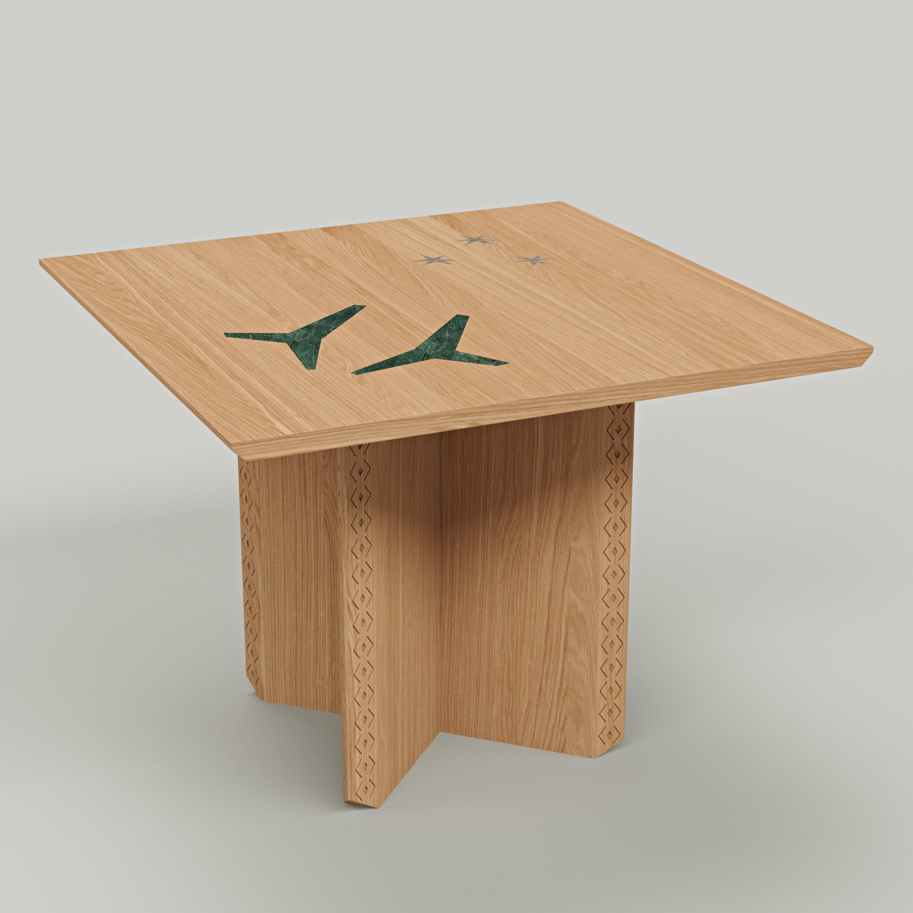 Modern Oak Wood & Green Marble Dining Table, Polaris Module C, MB Design Studios In New Condition For Sale In Beirut, LB