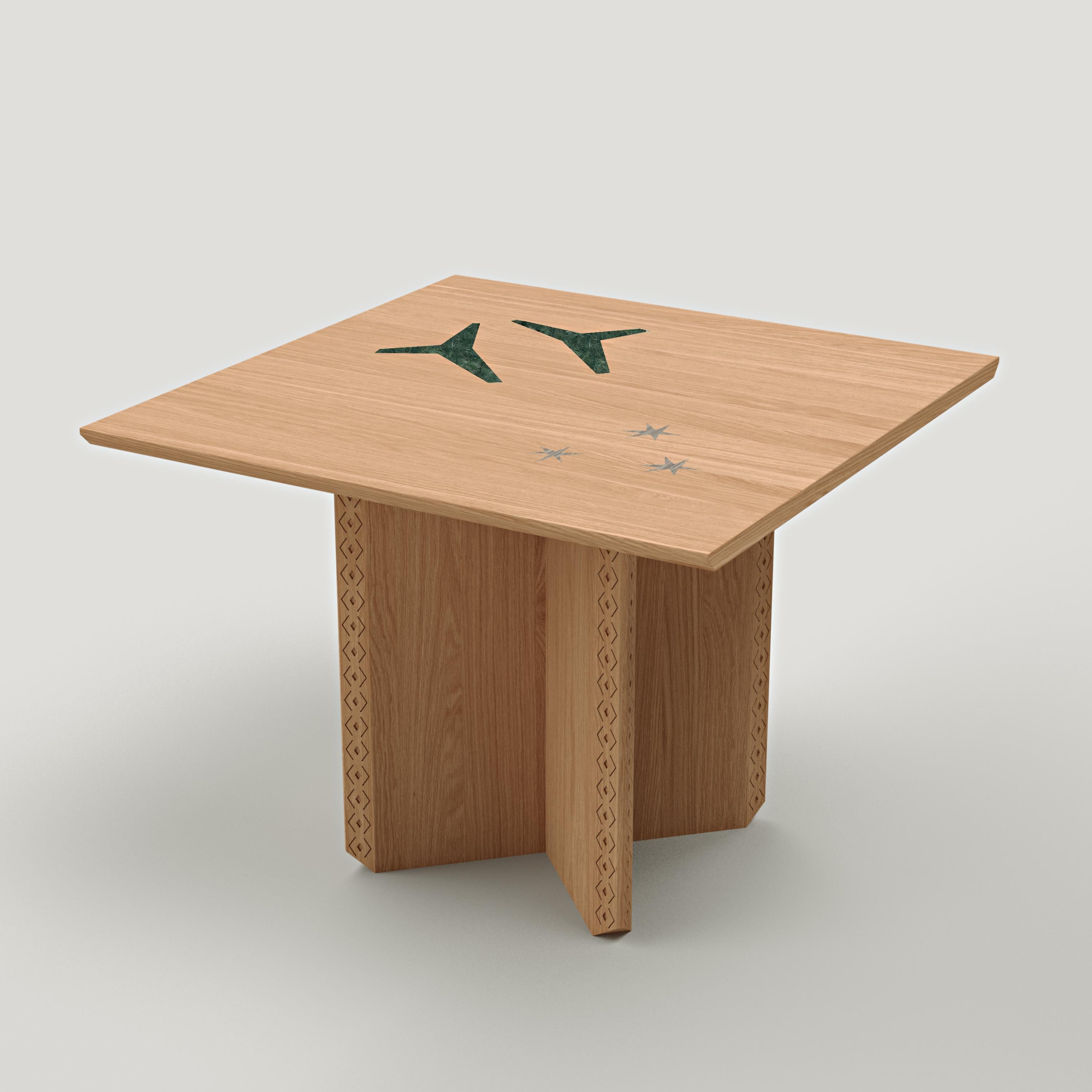 Contemporary Modern Oak Wood & Green Marble Dining Table, Polaris Module C, MB Design Studios For Sale