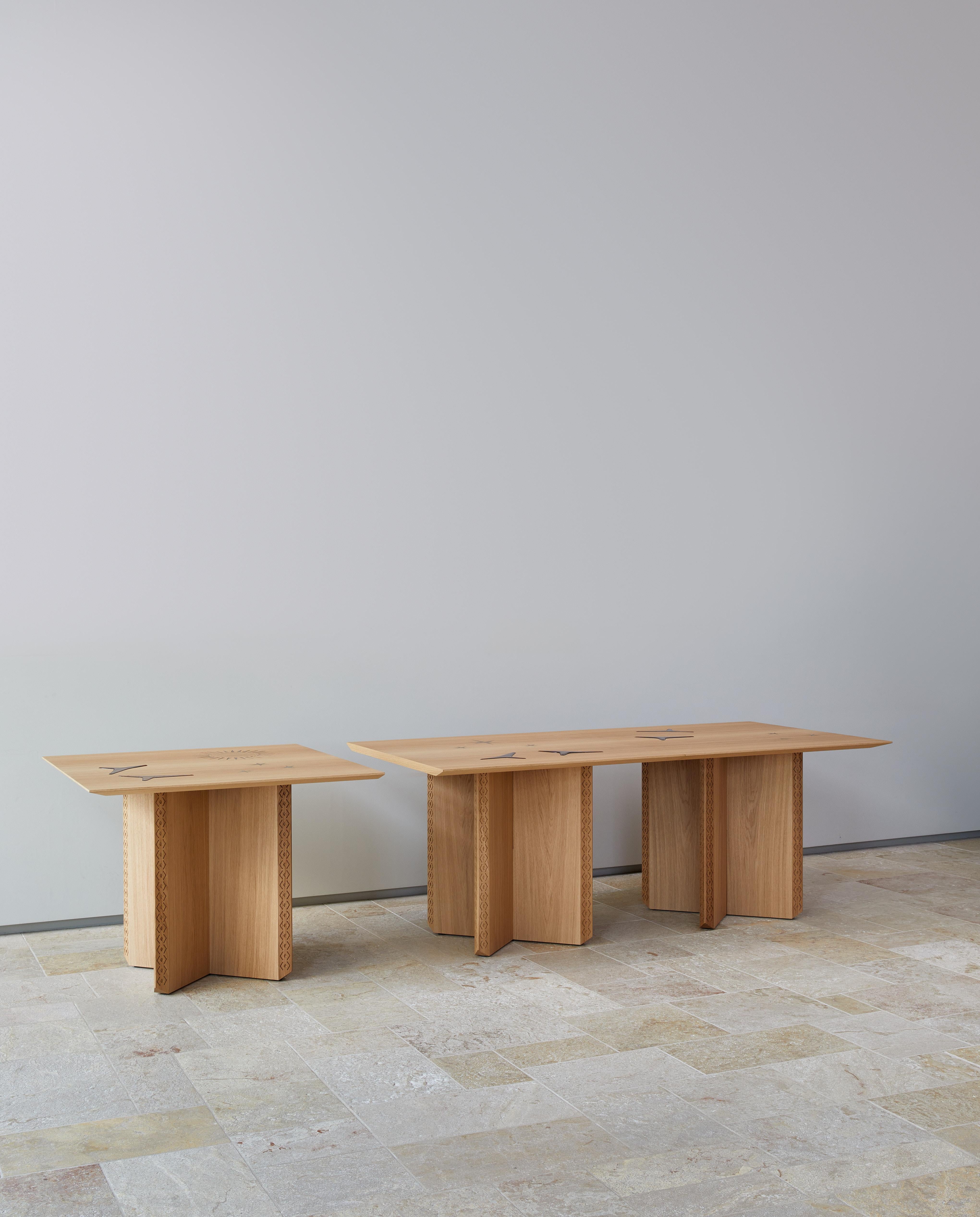 Modern Oak Wood & Stained Glass Table, Polaris Module A, MB Design Studios For Sale 4