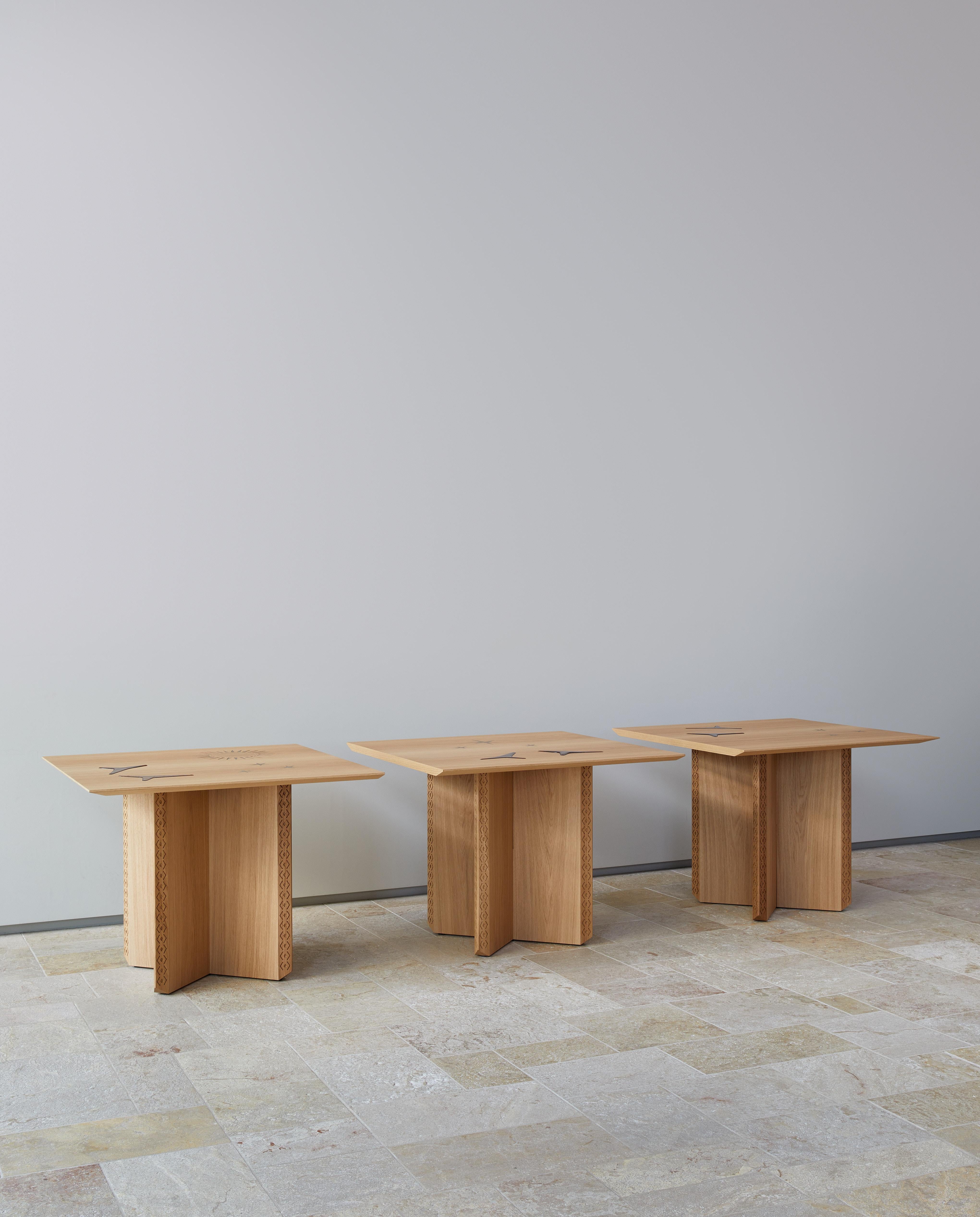 Modern Oak Wood & Stained Glass Table, Polaris Module A, MB Design Studios For Sale 5