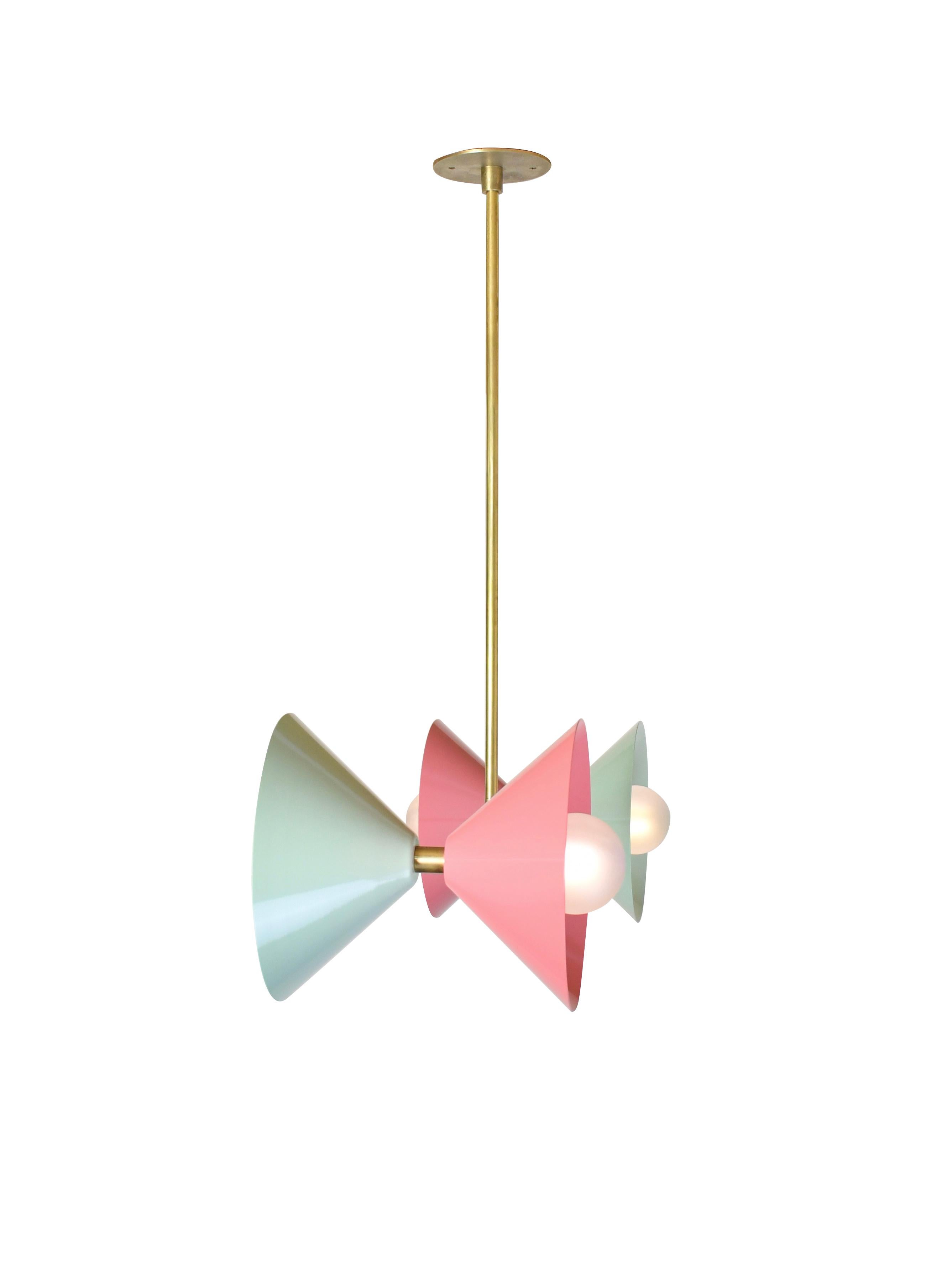 American Polarize Pendant Light in Brass with Celadon & Pink Enamel by Blueprint Lighting