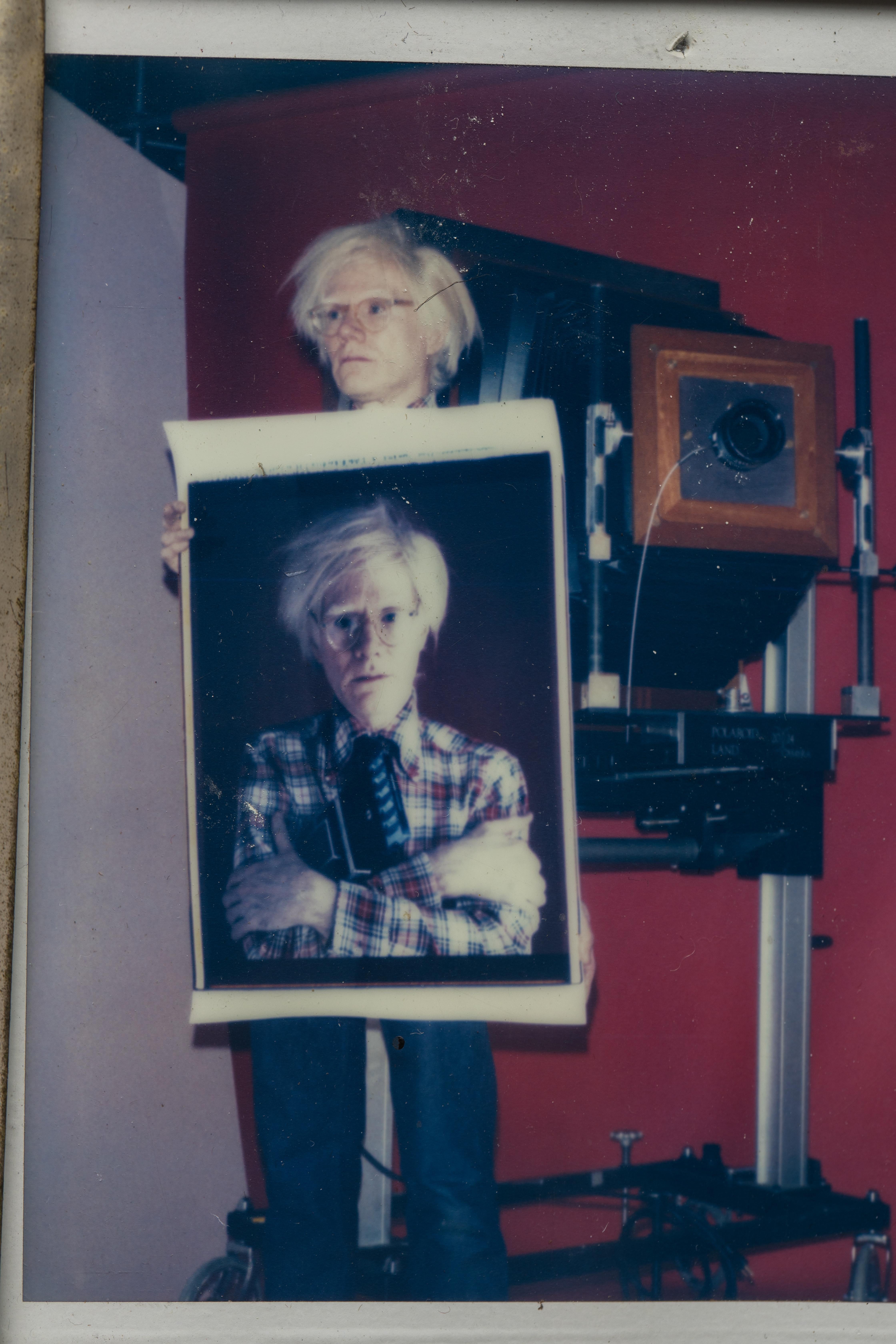 Post-Modern Polaroid of Andy Warhol Holding Polaroid by Bill Ray Signed Andy Warhol