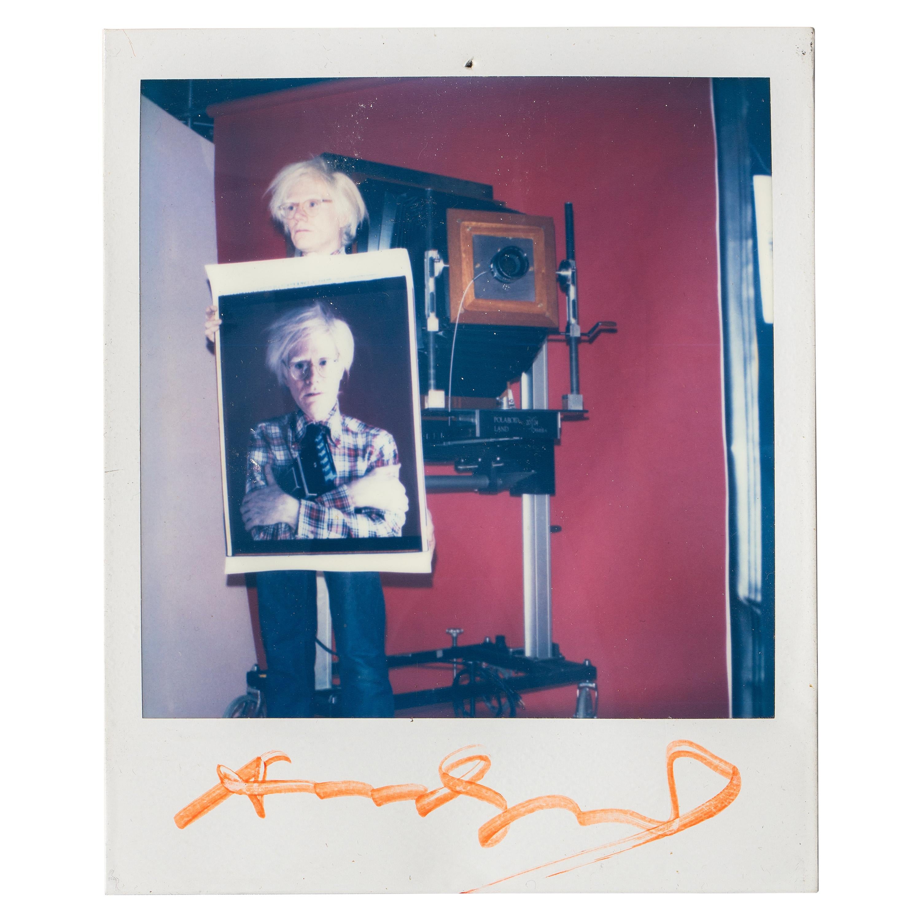 Polaroid of Andy Warhol Holding Polaroid by Bill Ray Signed Andy Warhol