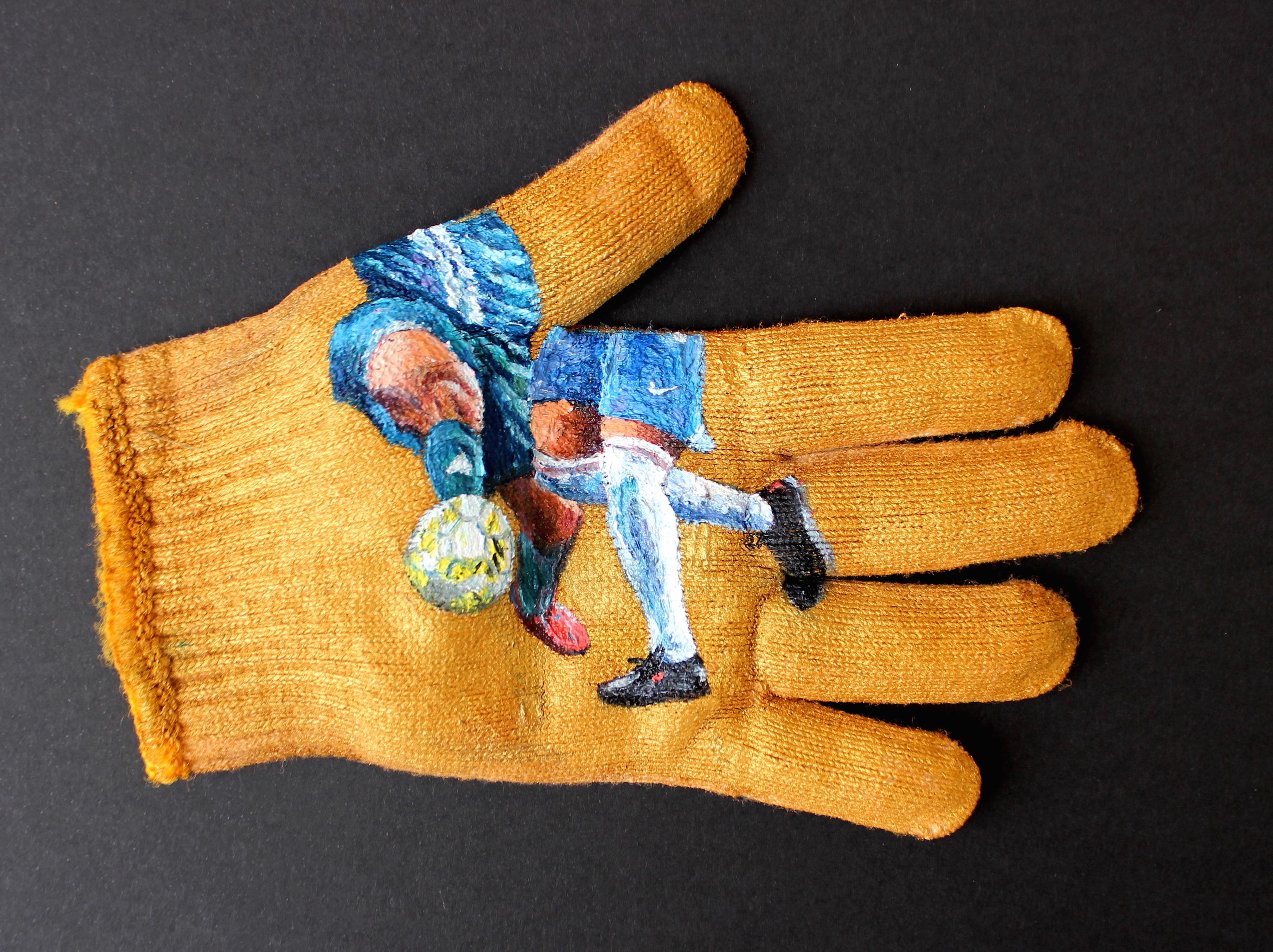 Polat Tayir Landscape on glove 9 figurative oil painting football