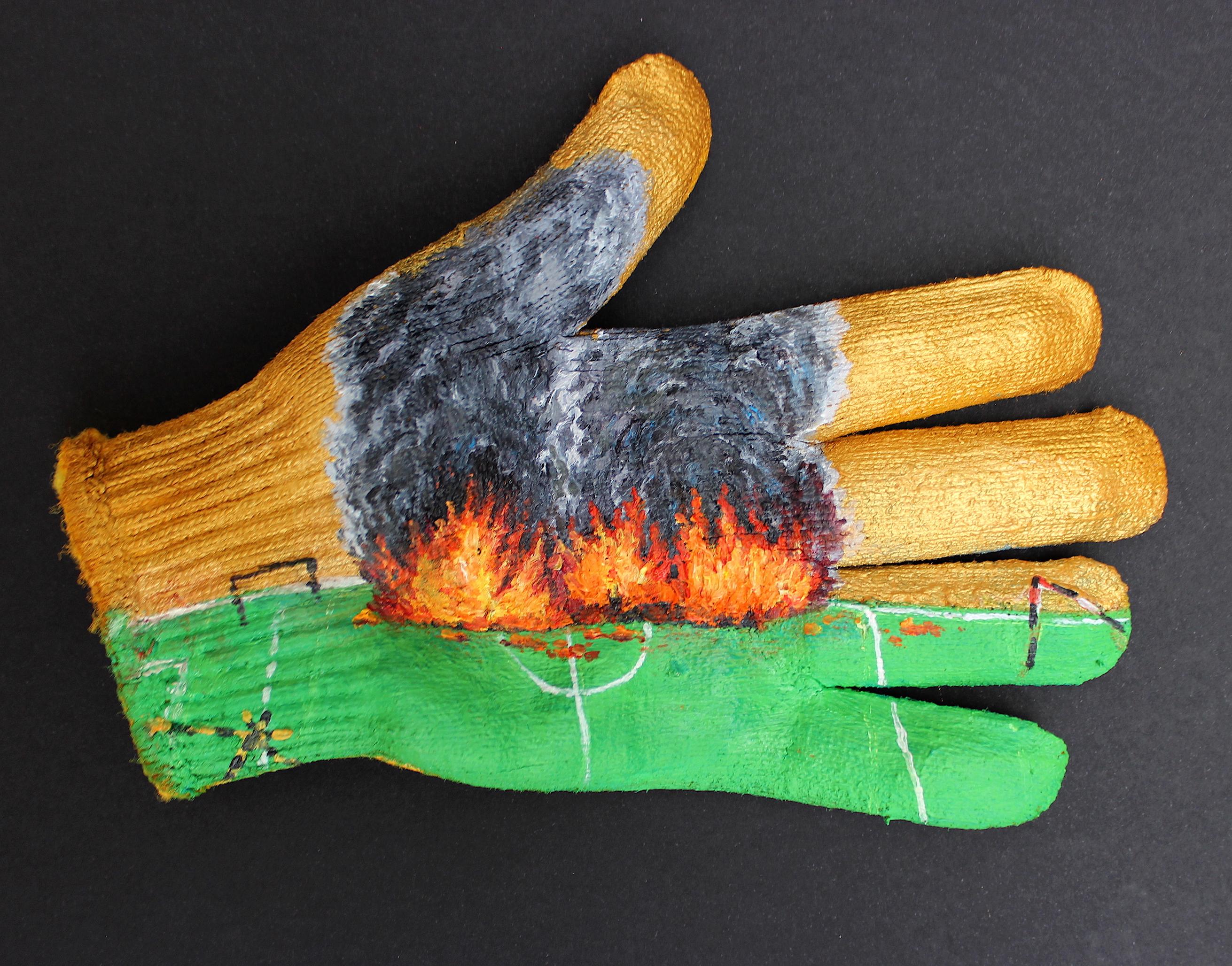 Polat Tayir Landscape on glove figurative oil painting football world